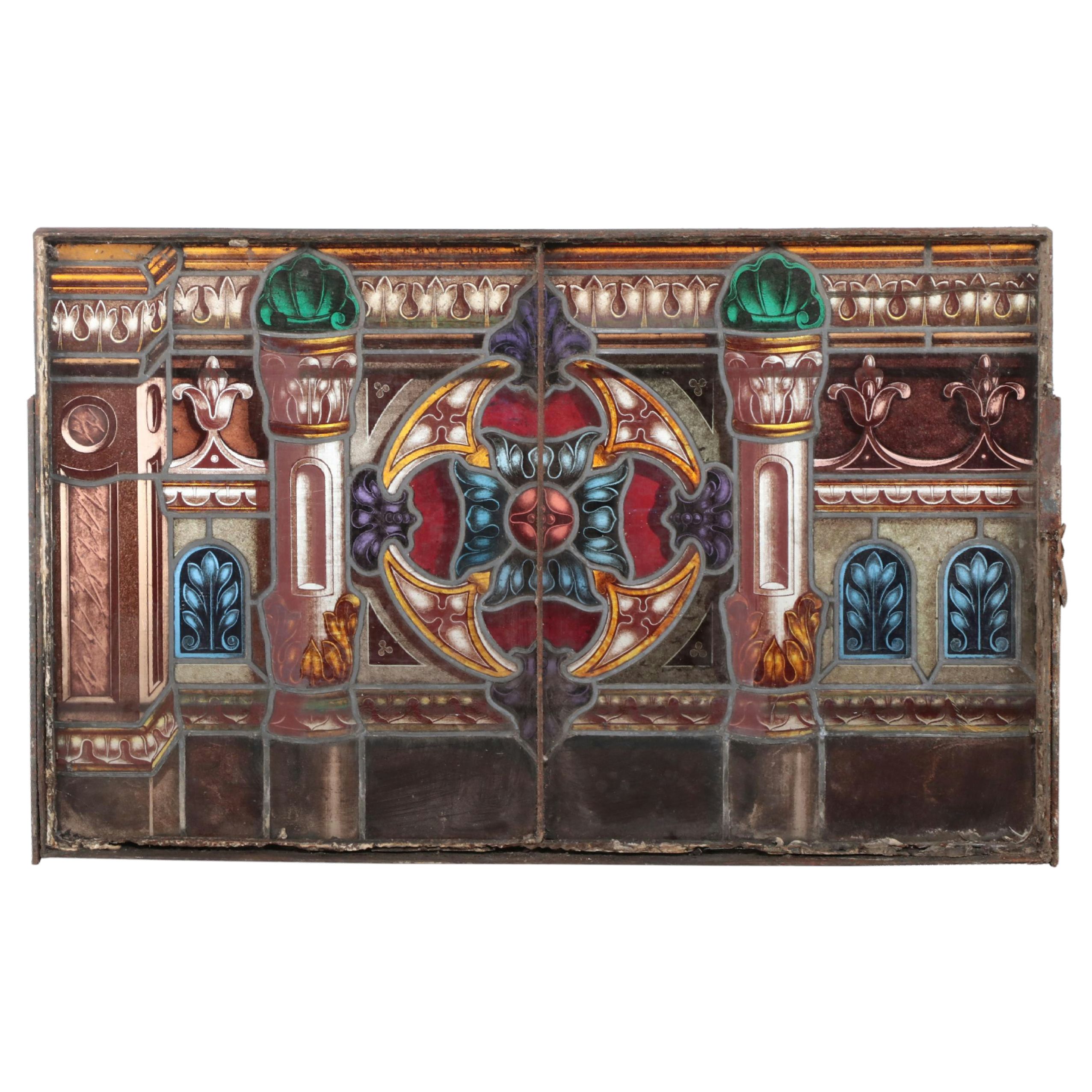 Stained and Leaded Glass Window Panel