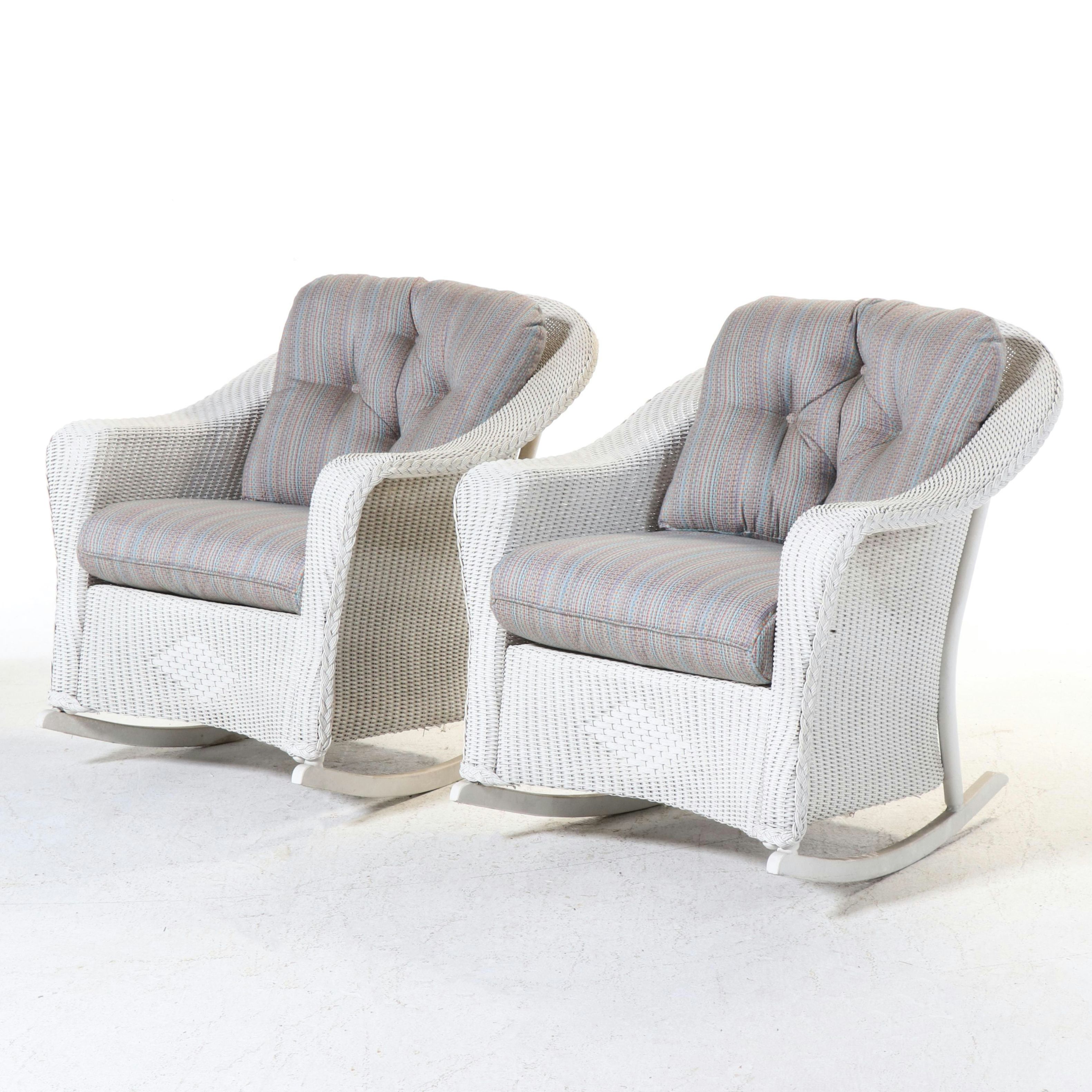 Pair of Lloyd/Flanders "Lloyd Loom" Wicker and Powder-Coated Aluminum Rockers