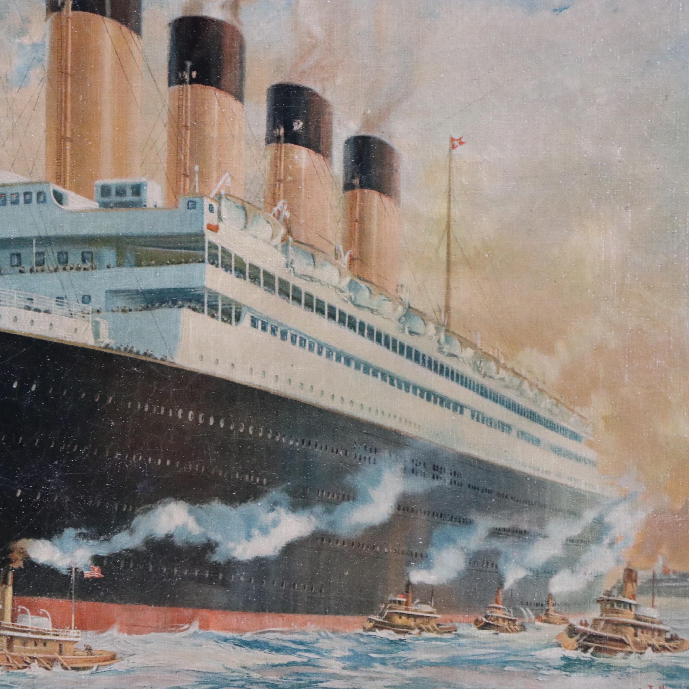 Frederick J. Hoertz Maritime Oil Painting of Ocean Liner "Olympic"