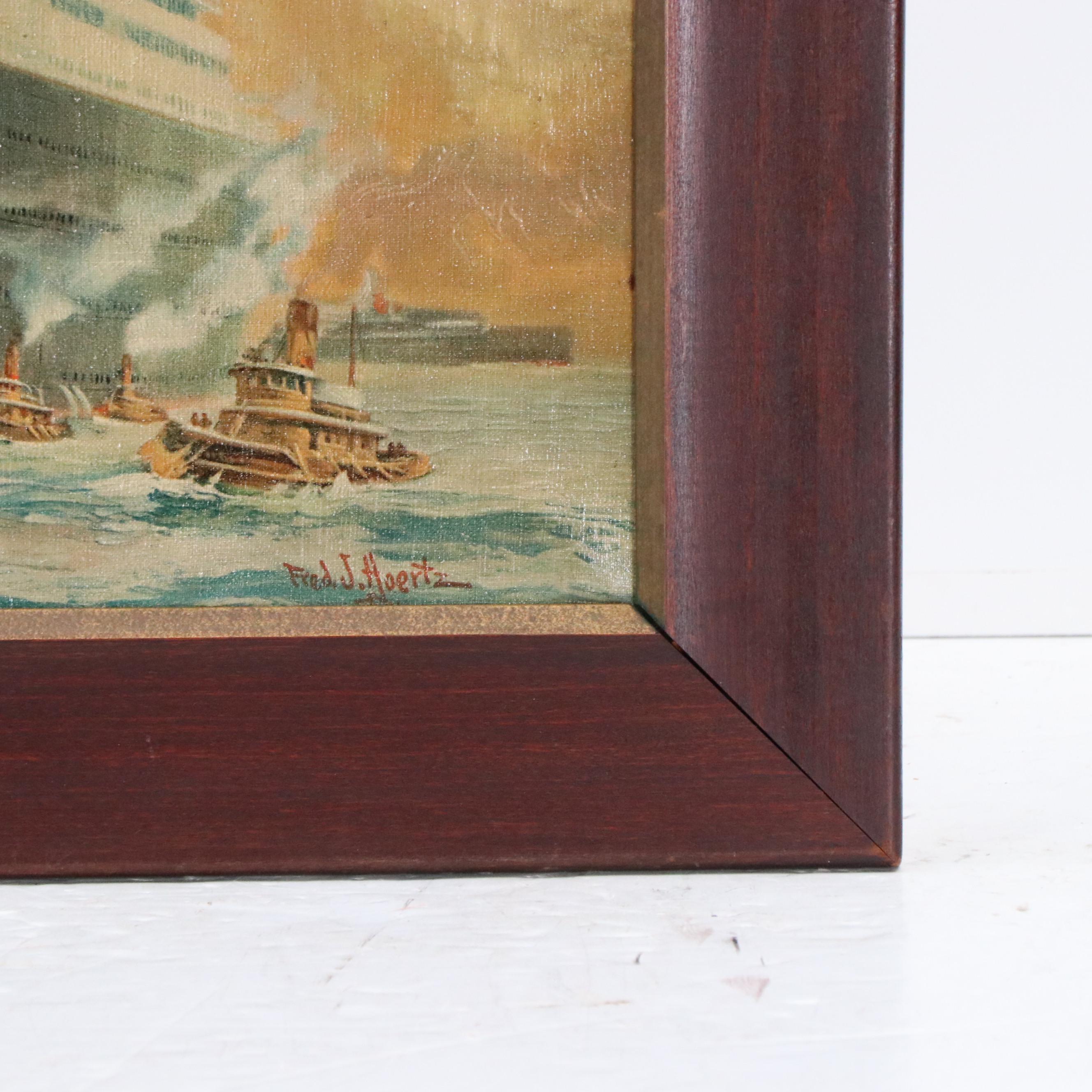 Frederick J. Hoertz Maritime Oil Painting of Ocean Liner "Olympic"
