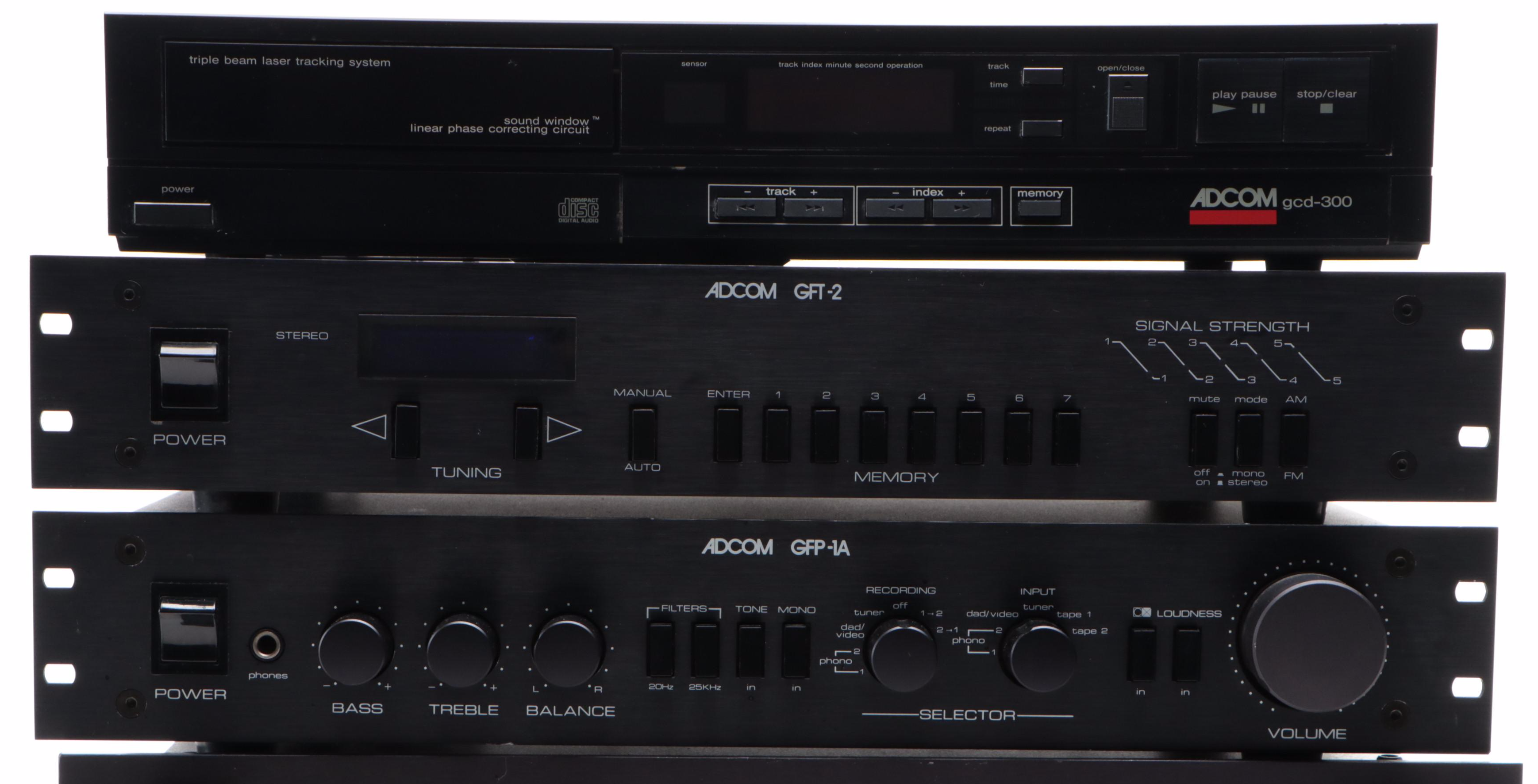 ADCOM CD Changer, Tuner, Stereo Pre-Amp and Amplifier, 1980s