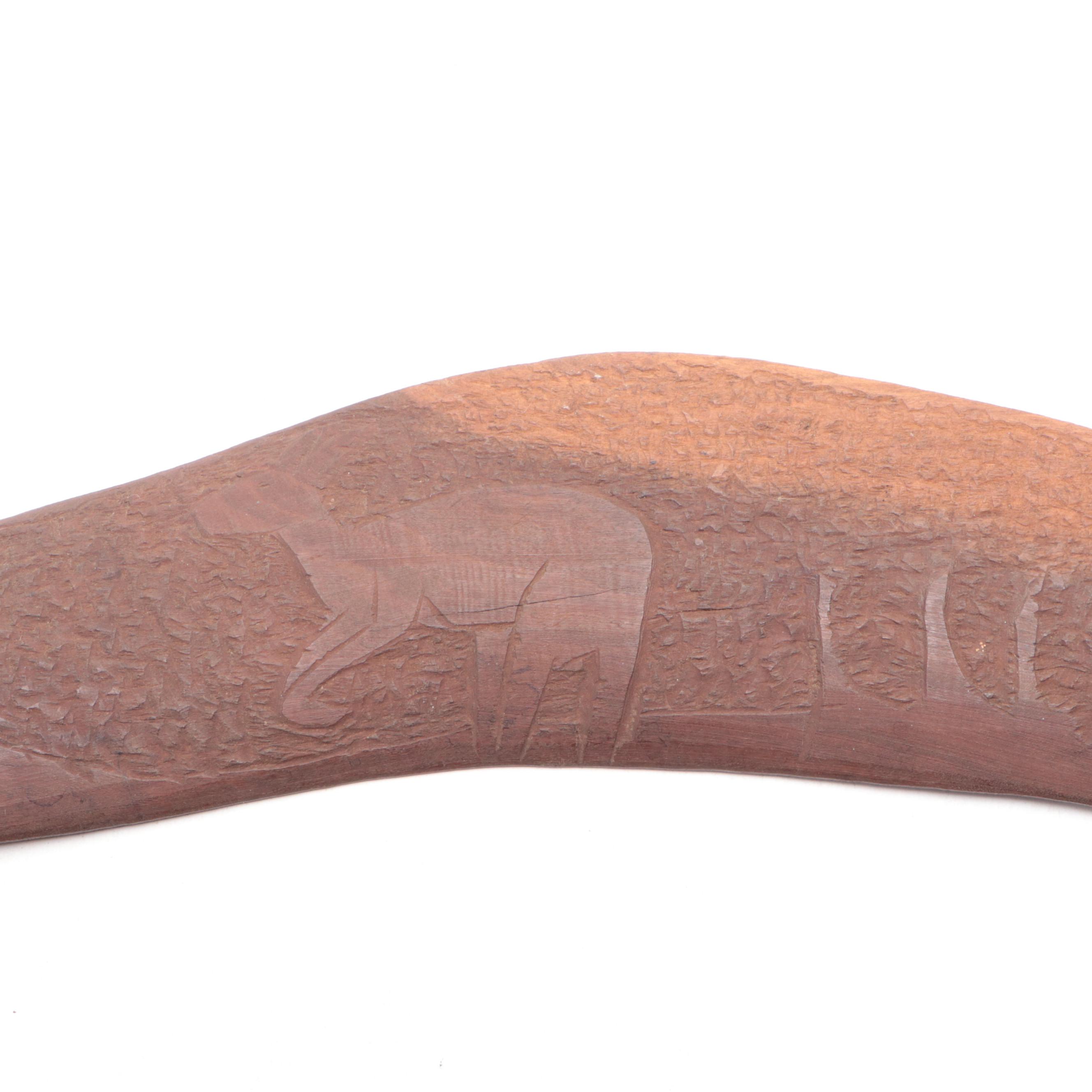 Australian Hand Carved Wooden Boomerang