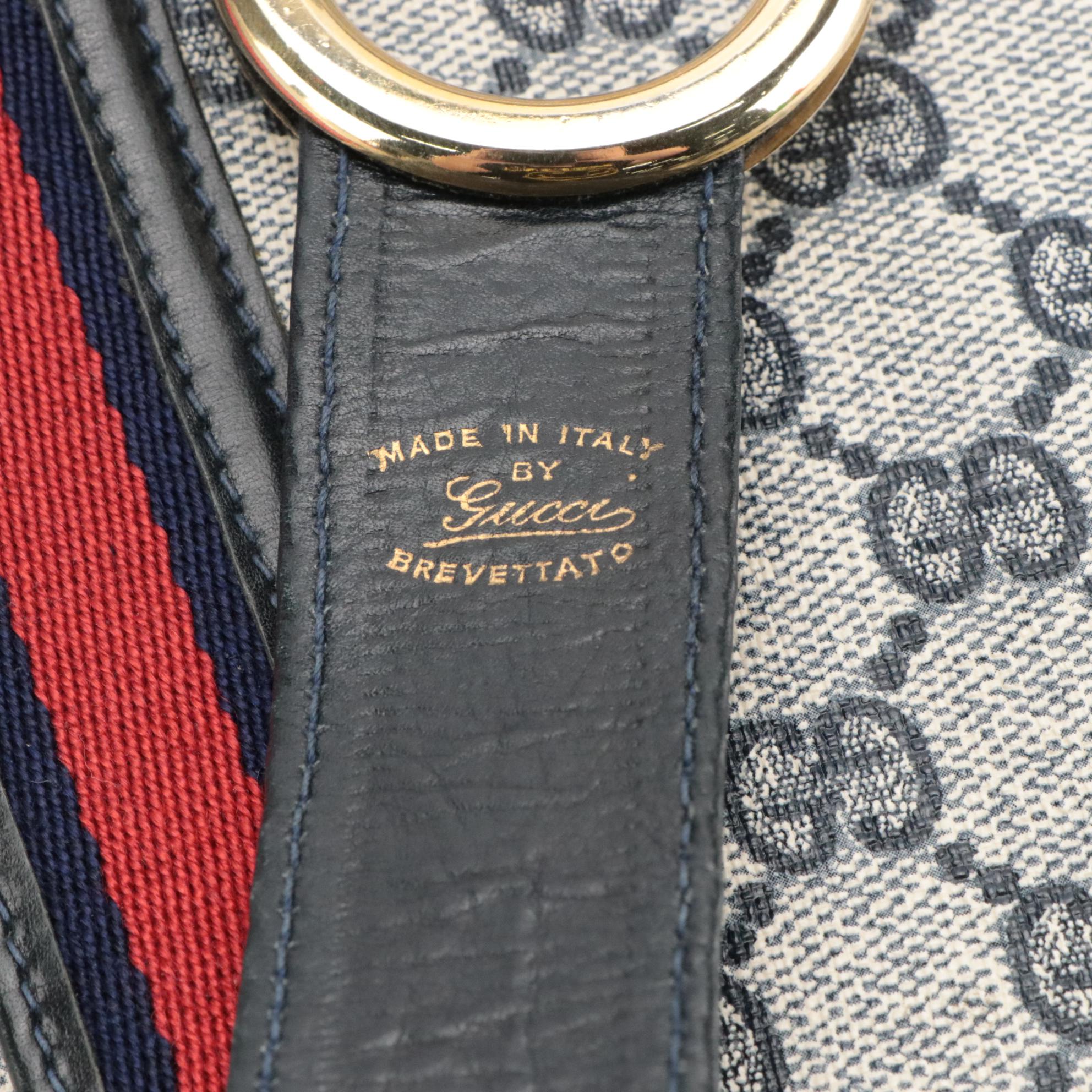 Gucci Shoulder Bag in Navy Blue Supreme GG Canvas, Web Stripe & Leather, Vintage