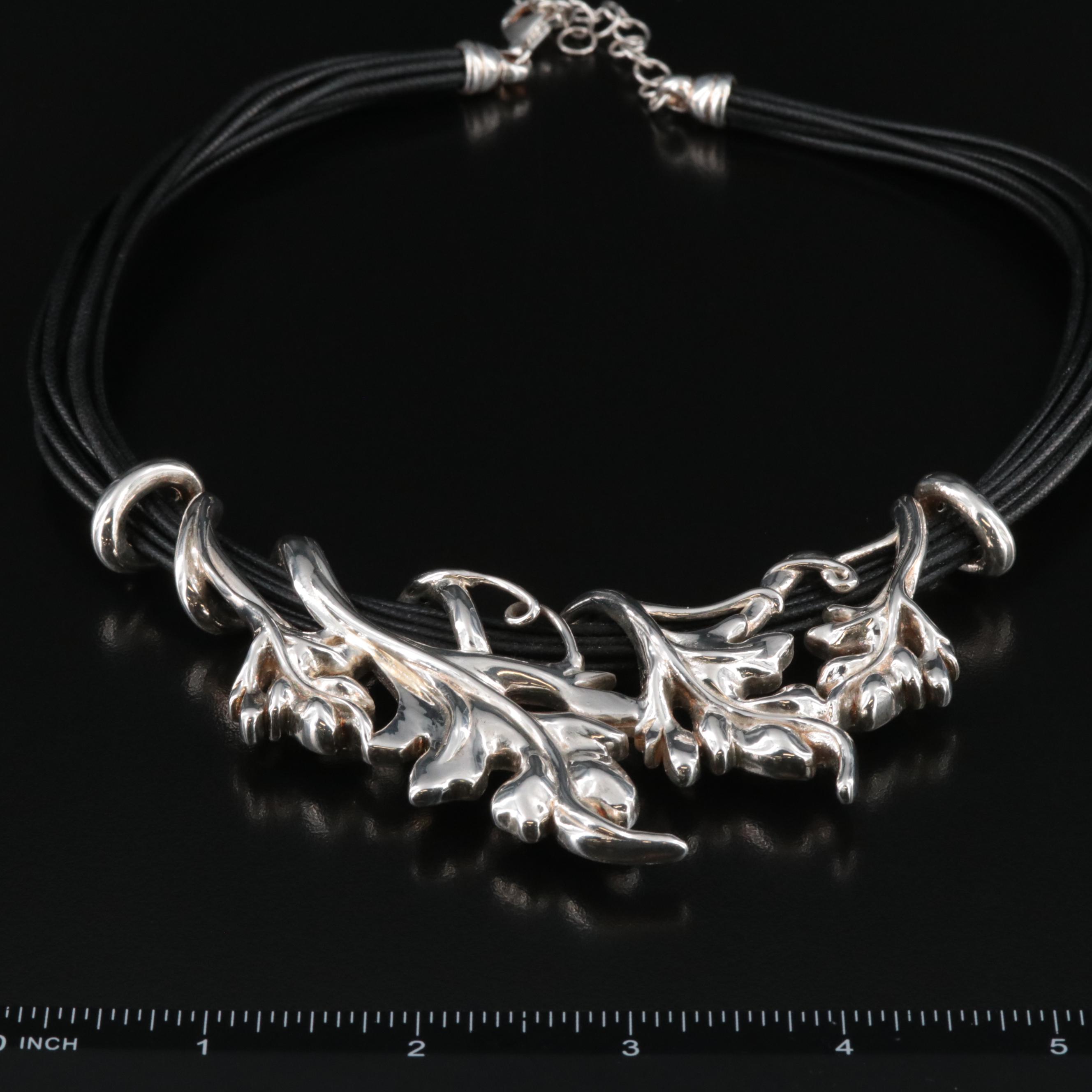 Fine Silver and Cord Vine Necklace