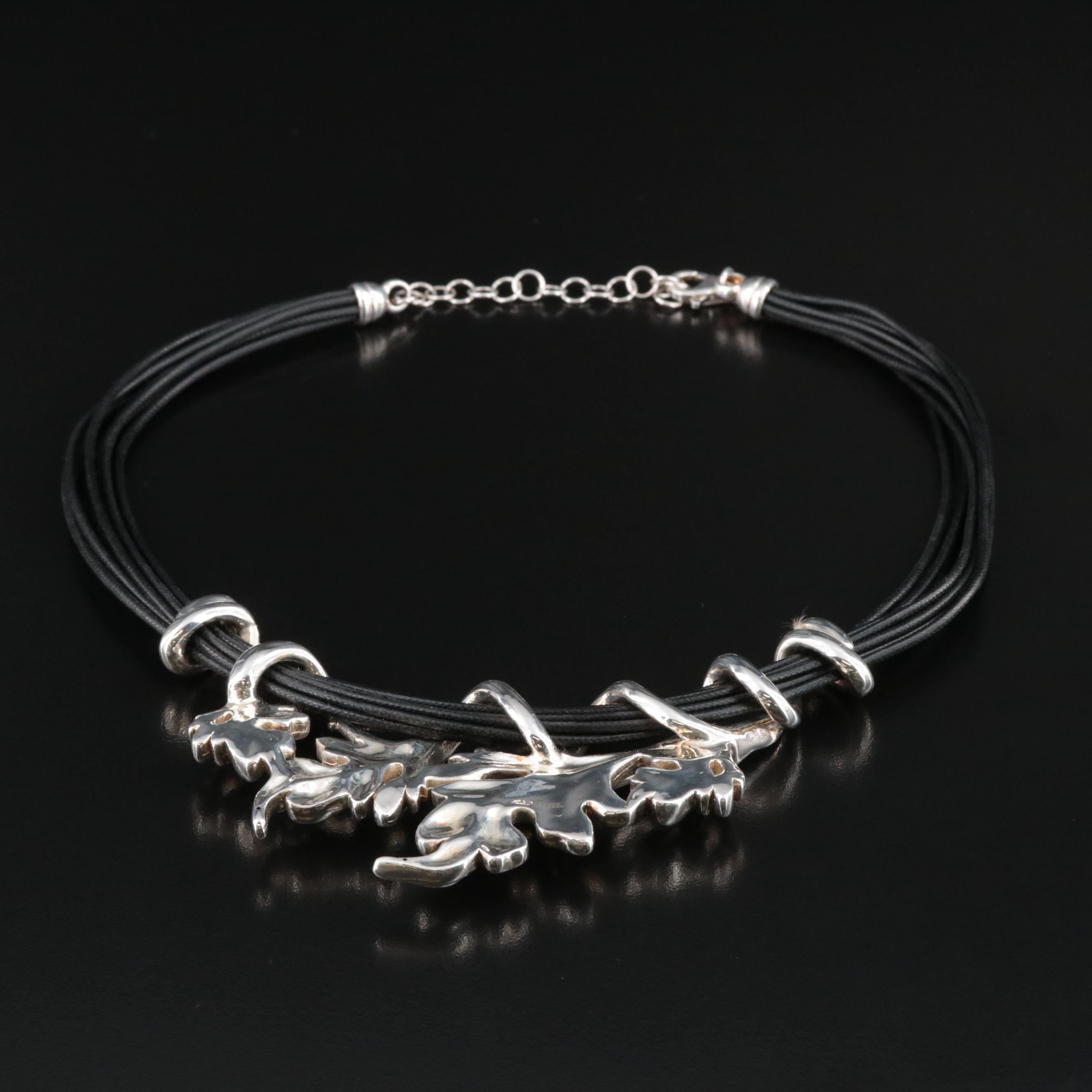 Fine Silver and Cord Vine Necklace