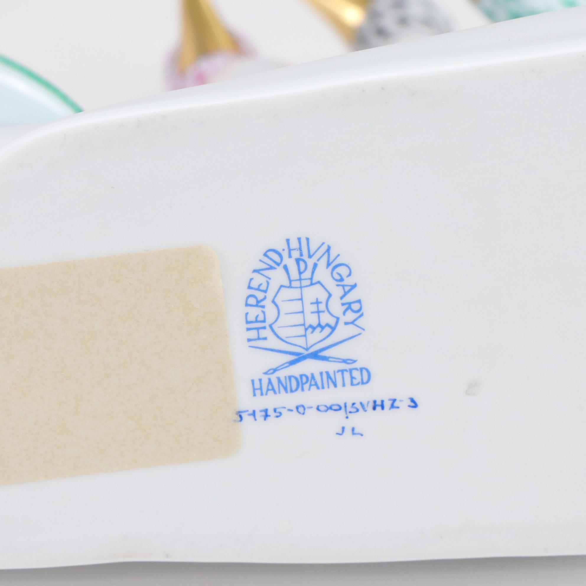 Herend Multicolor Fishnet with Gold "Penguins on Ice" Porcelain Figurine