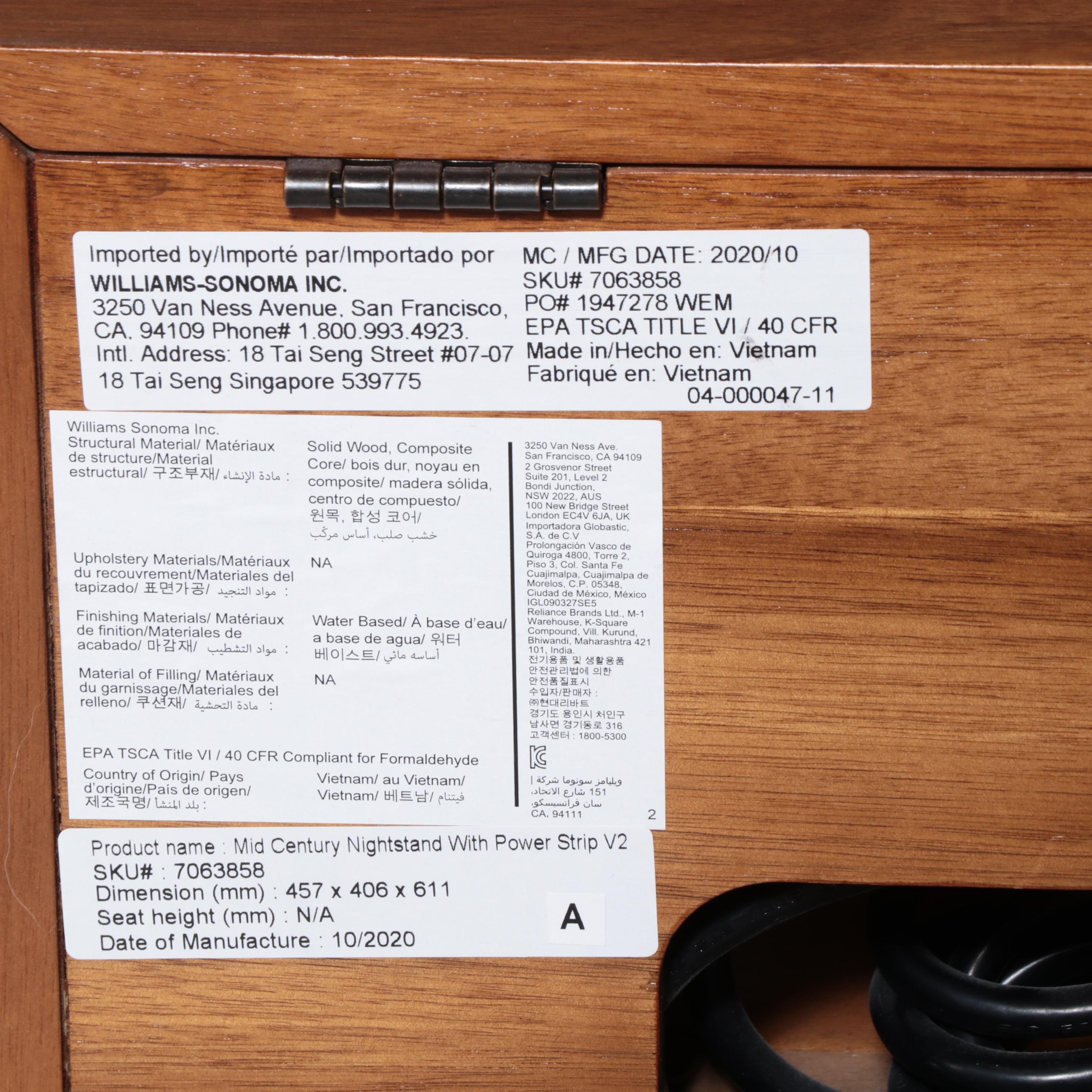 Williams-Sonoma Mid Century Modern Style Nightstands with Power Strips, 2020