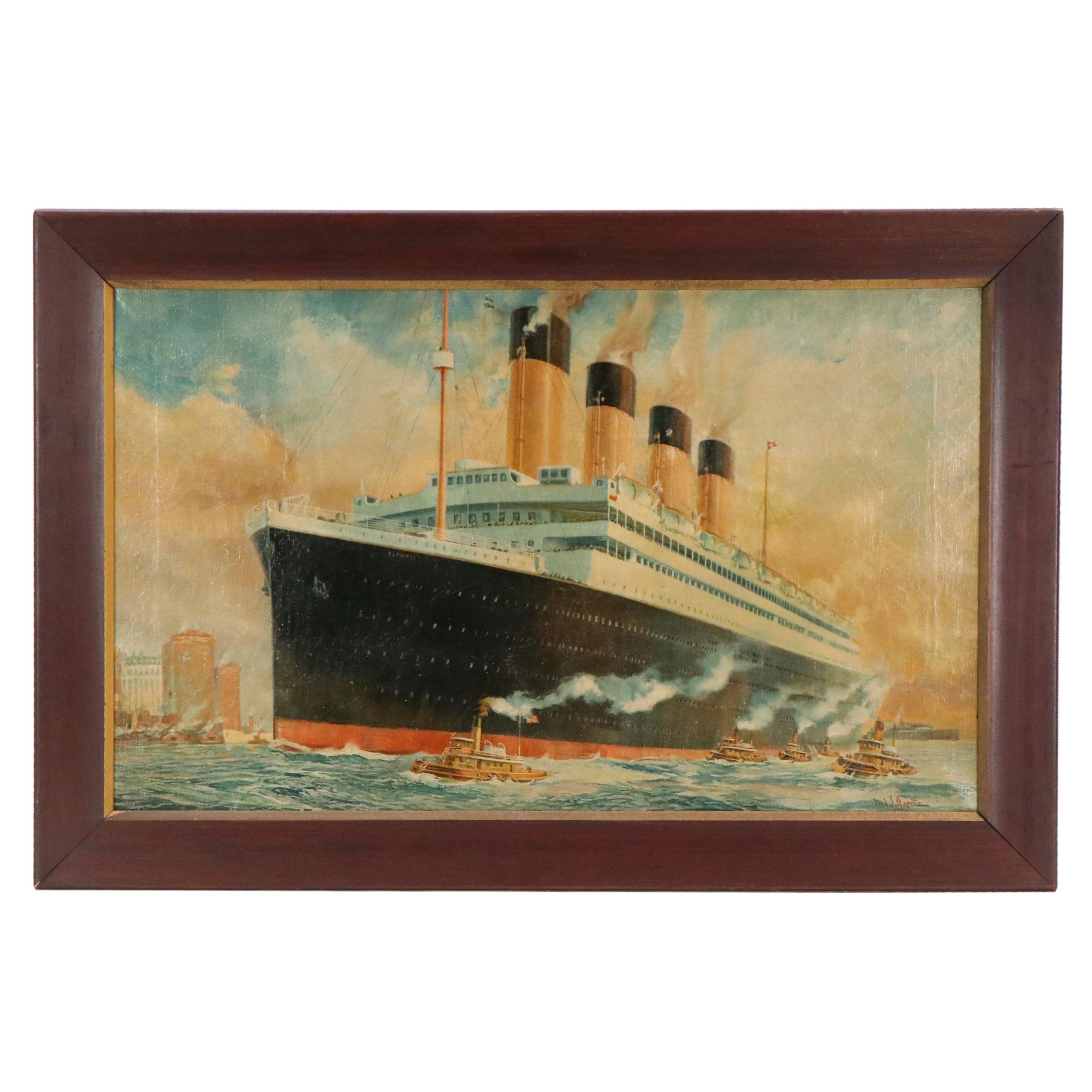 Frederick J. Hoertz Maritime Oil Painting of Ocean Liner "Olympic"