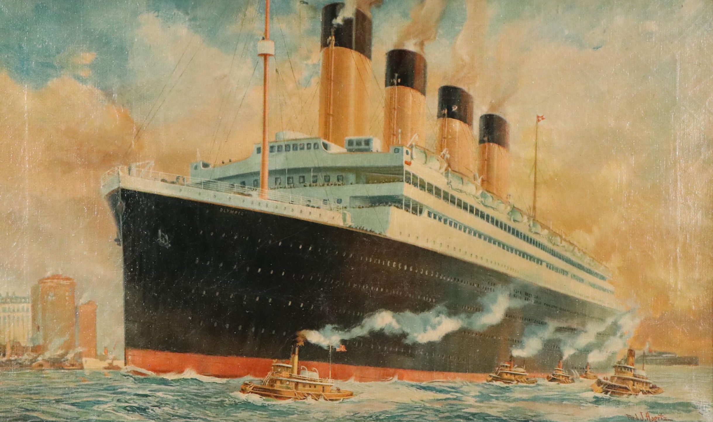 Frederick J. Hoertz Maritime Oil Painting of Ocean Liner "Olympic"