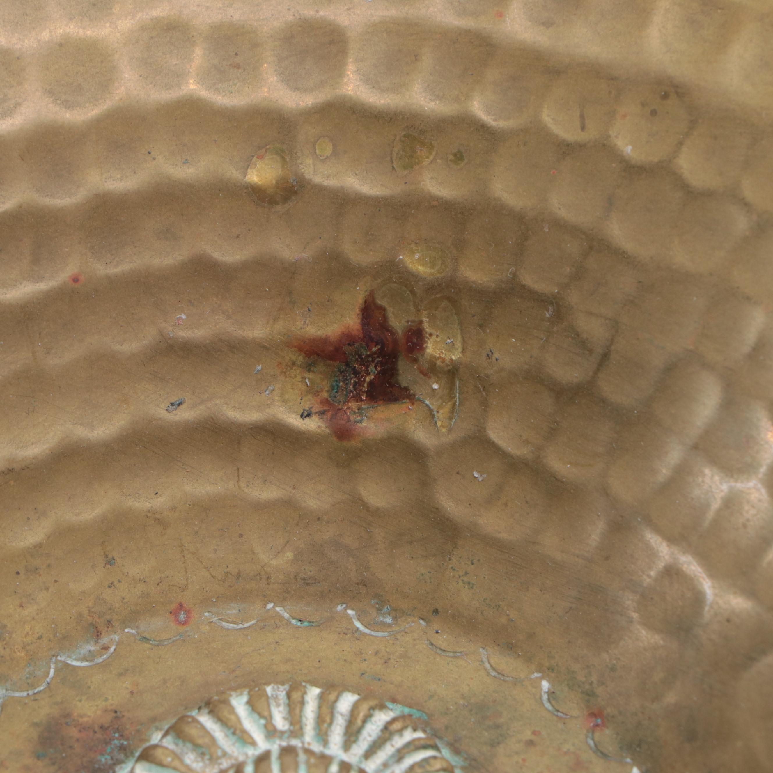 Hammered Brass Ashtray with Aztec Motif