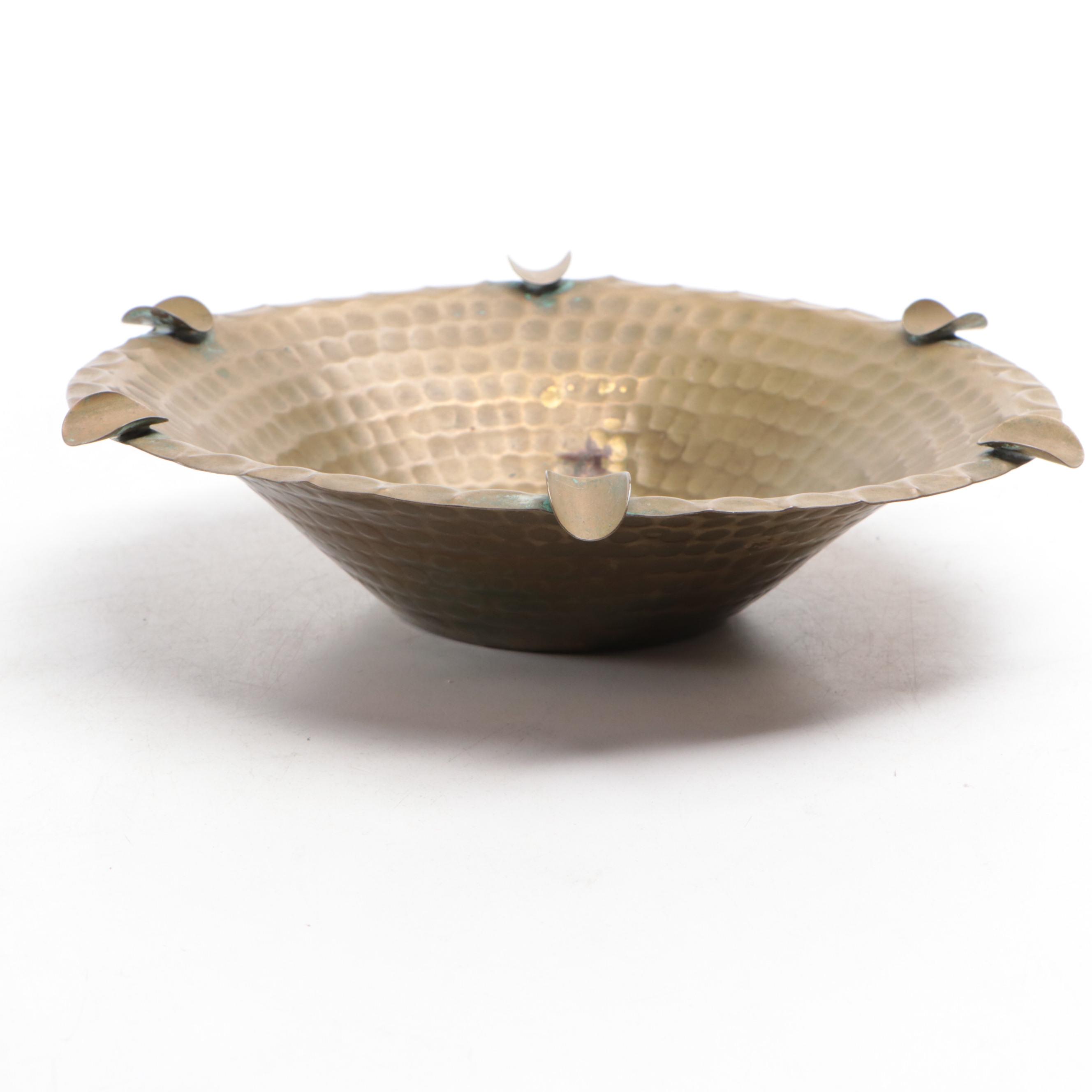 Hammered Brass Ashtray with Aztec Motif