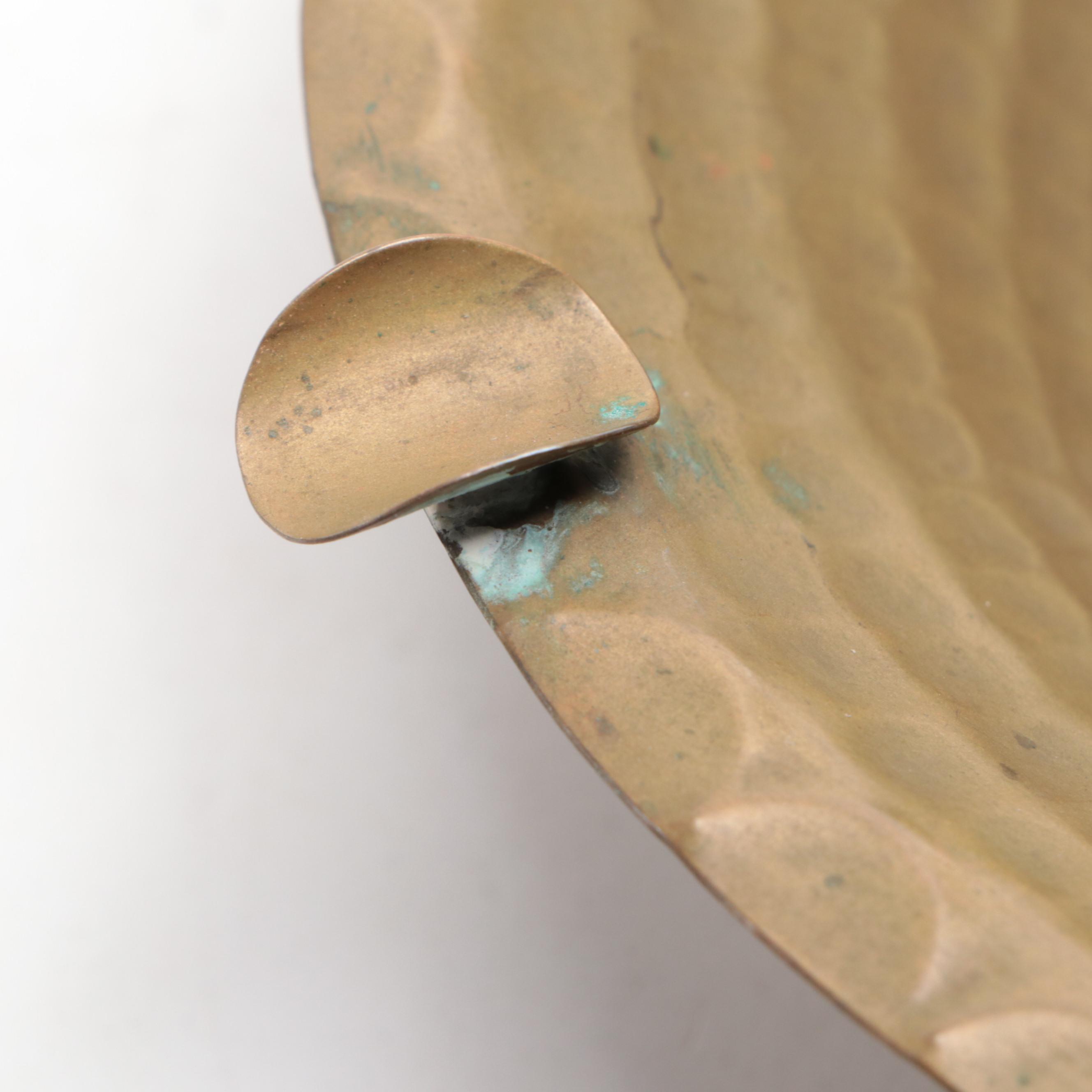 Hammered Brass Ashtray with Aztec Motif