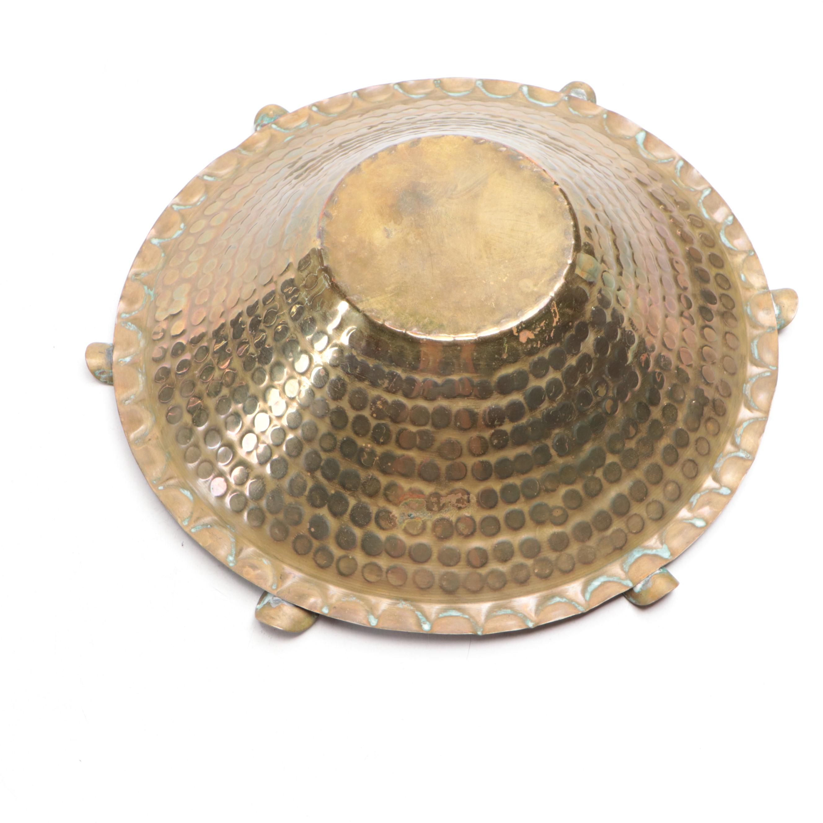 Hammered Brass Ashtray with Aztec Motif