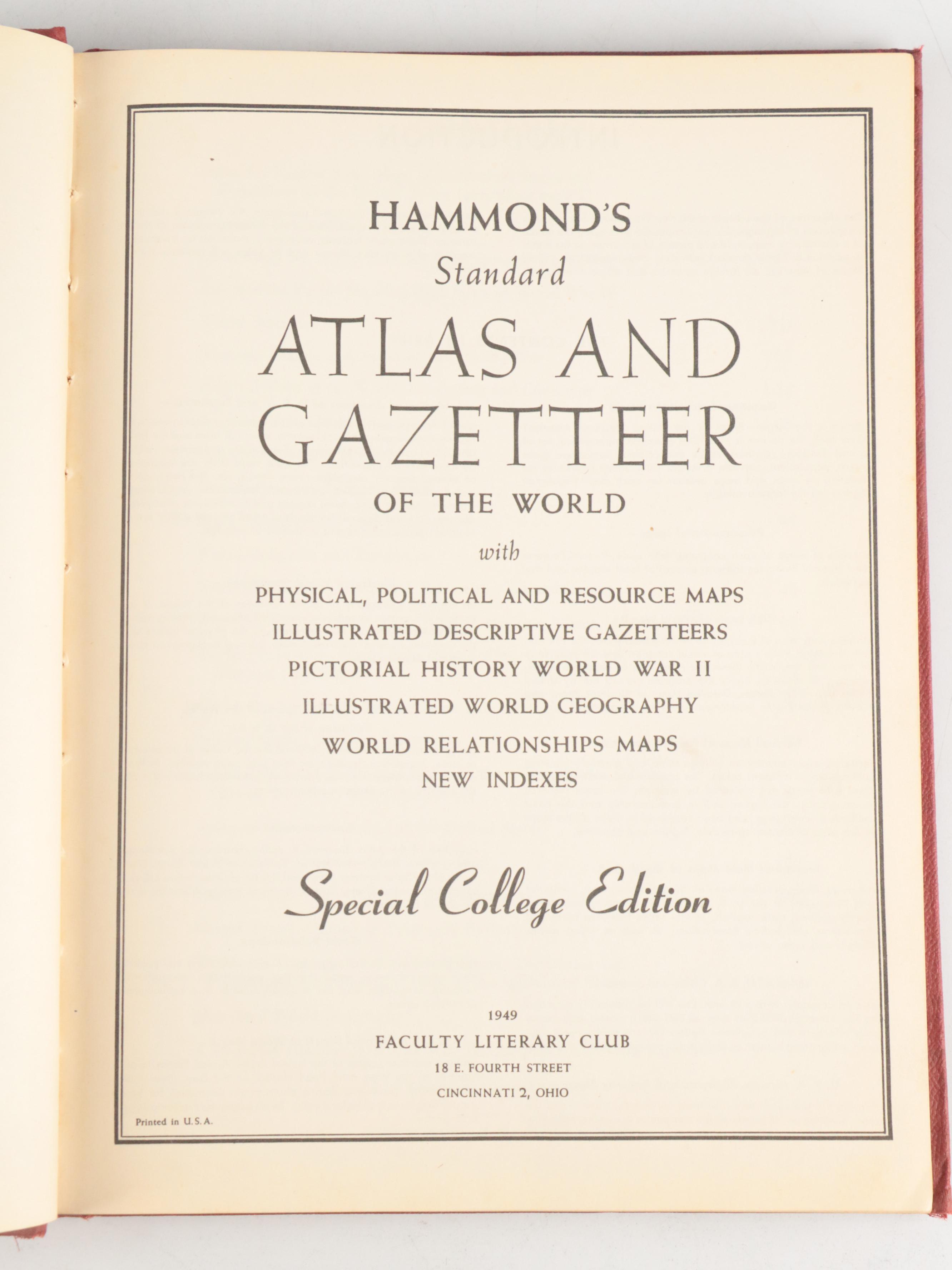 Special College Edition "Hammond's Standard Atlas And Gazetteer" and Other Atlas