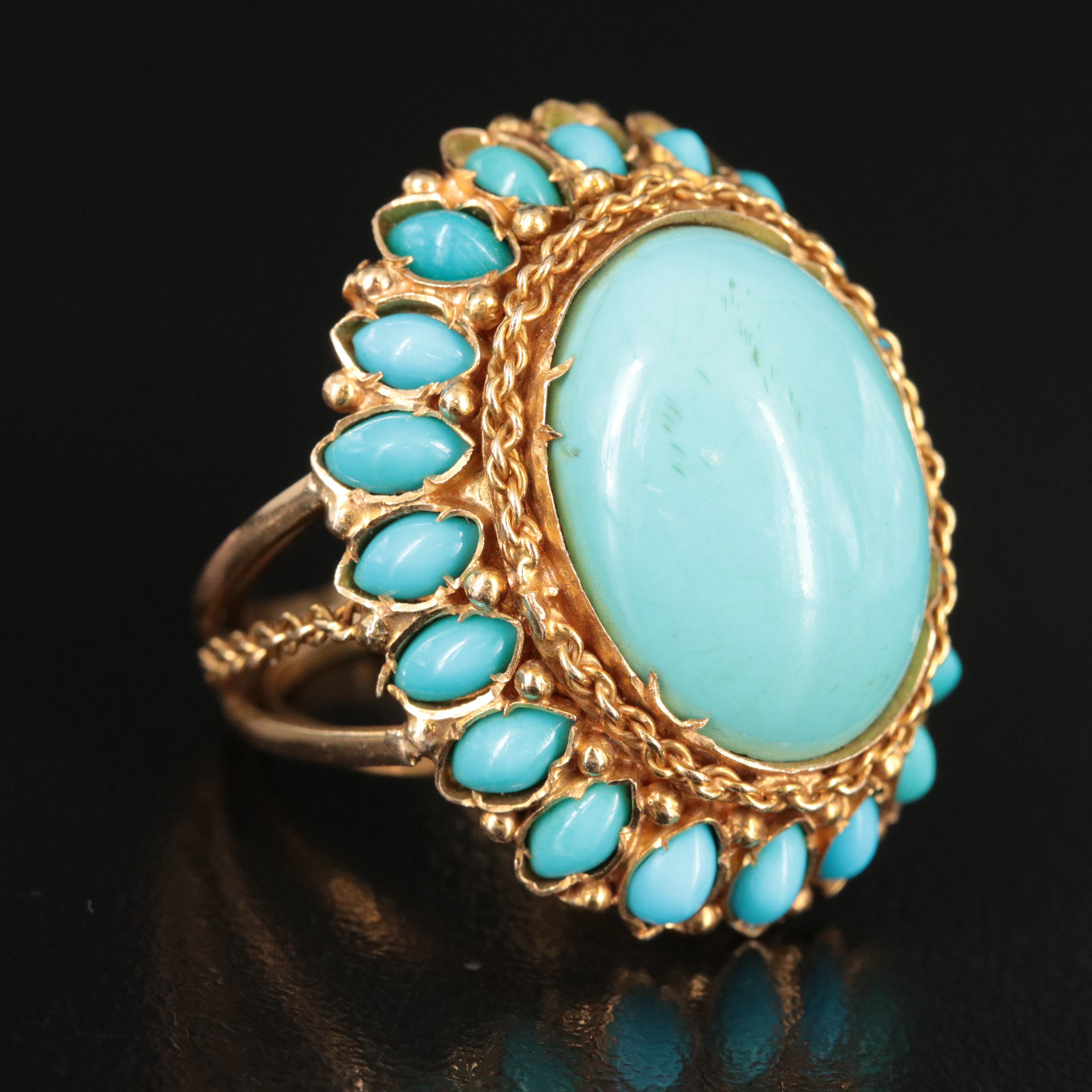 18K Turquoise Ring with Rope Detail