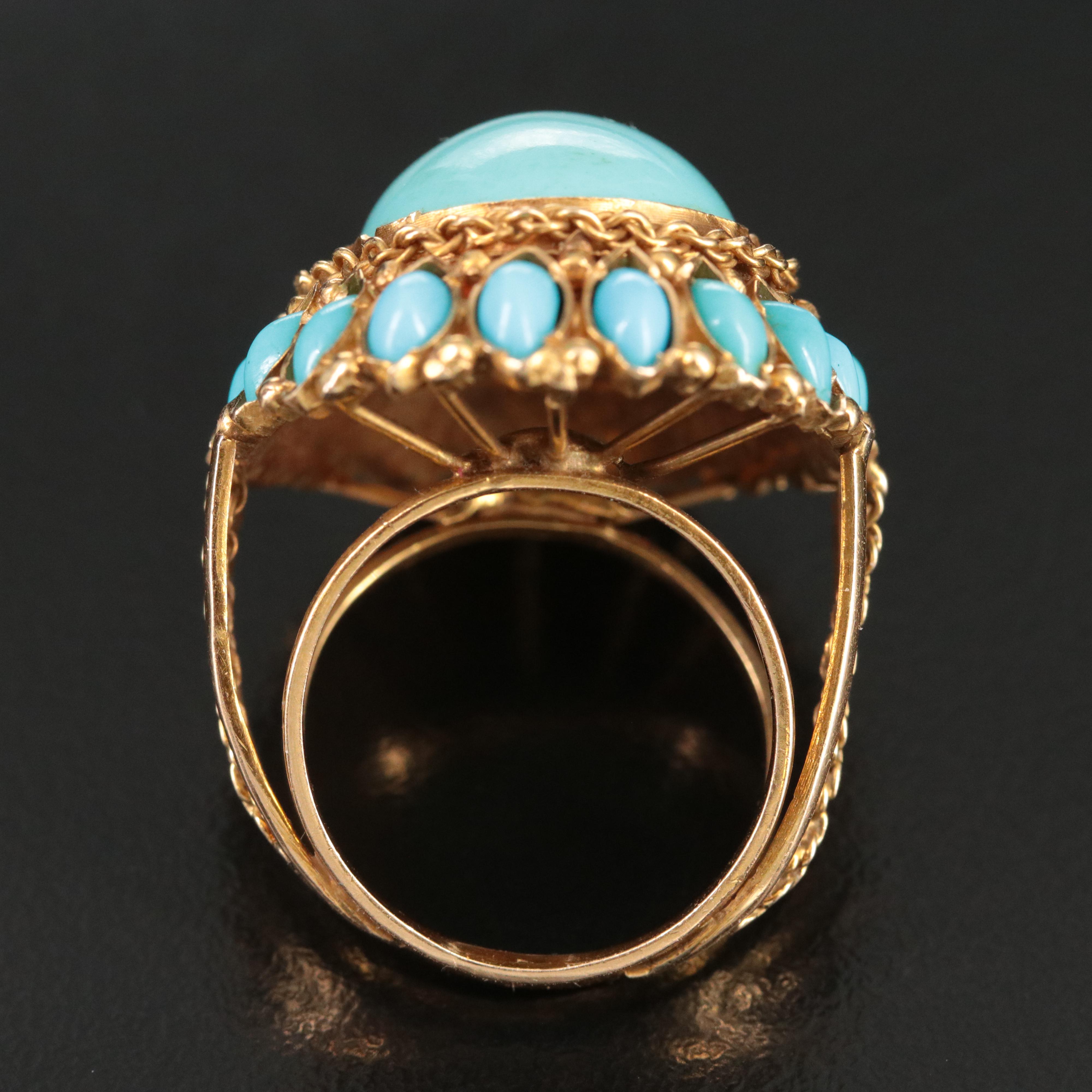 18K Turquoise Ring with Rope Detail