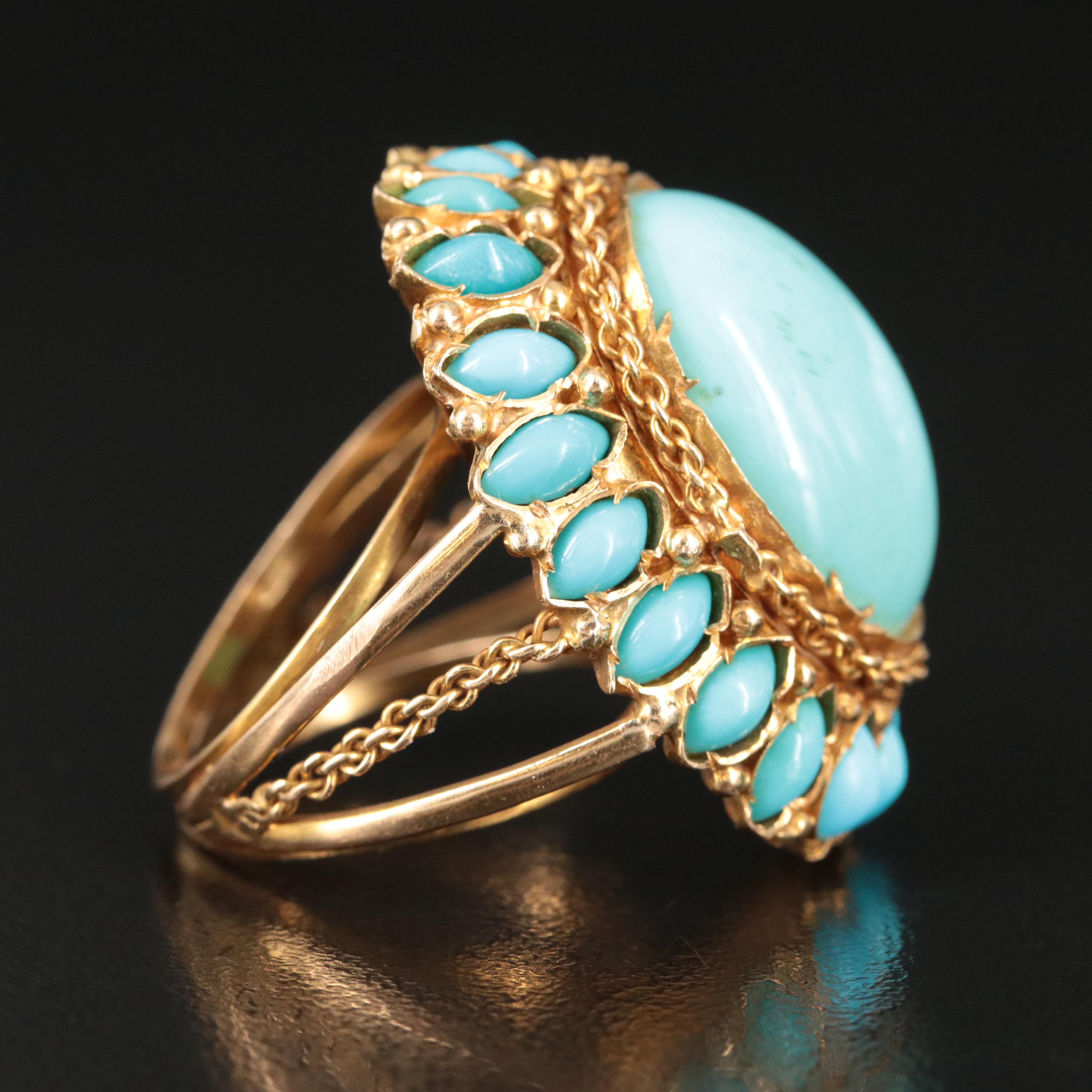 18K Turquoise Ring with Rope Detail