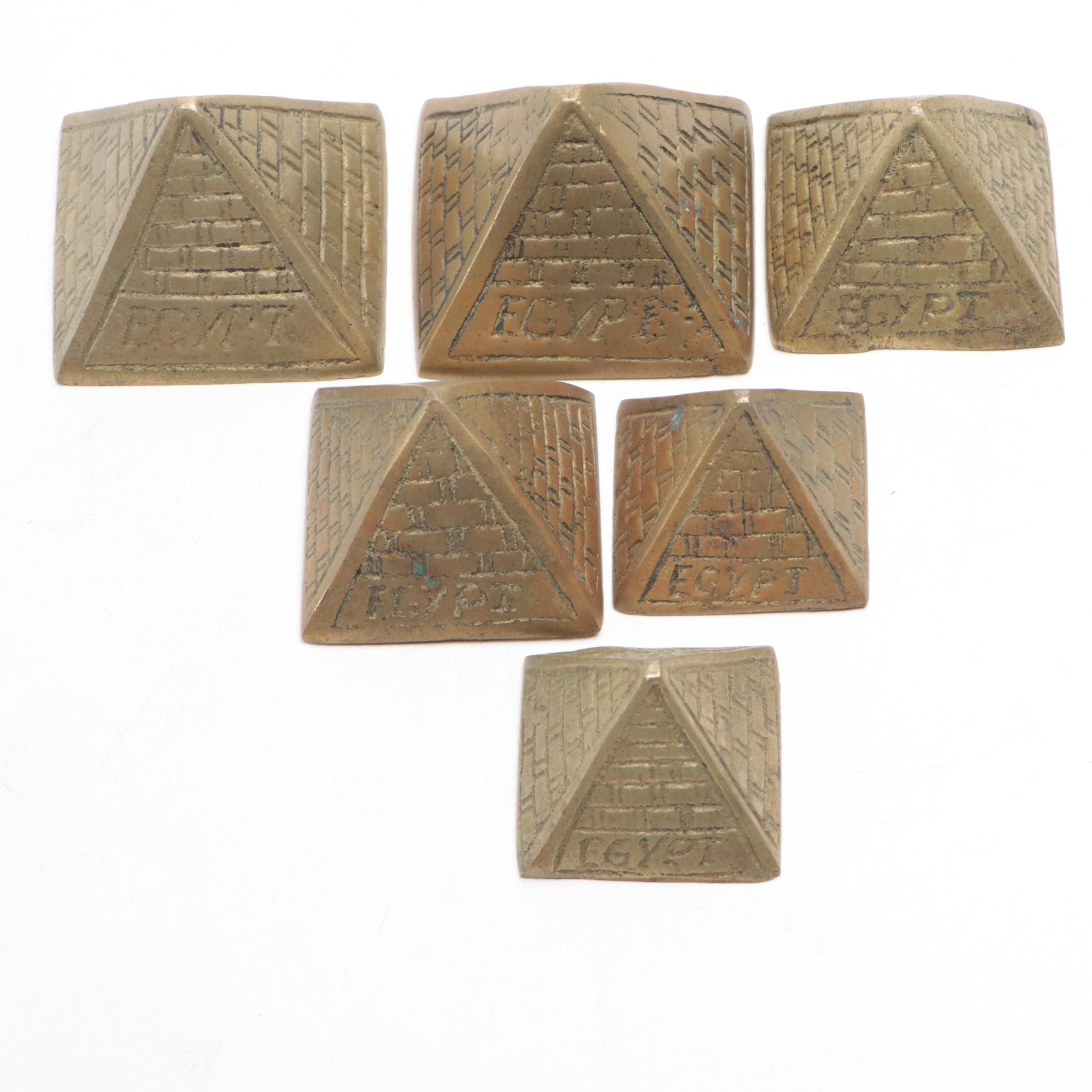 Egypt Pyramid Brass Nesting Paperweights, Mid-20th Century