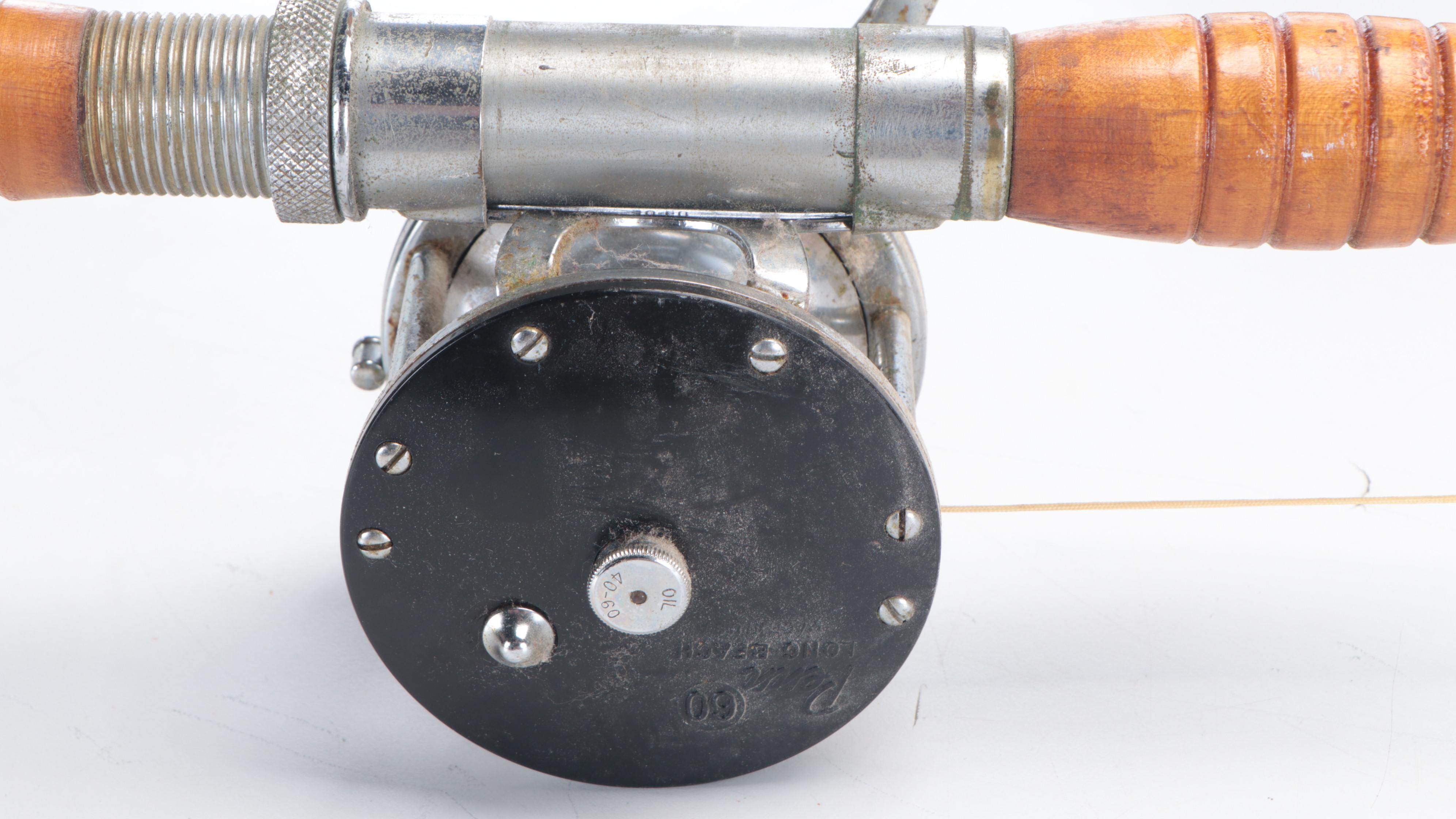 Penn 60 Long Beach Metal Fishing Reel with Other Fishing Gear, Mid-20th C.