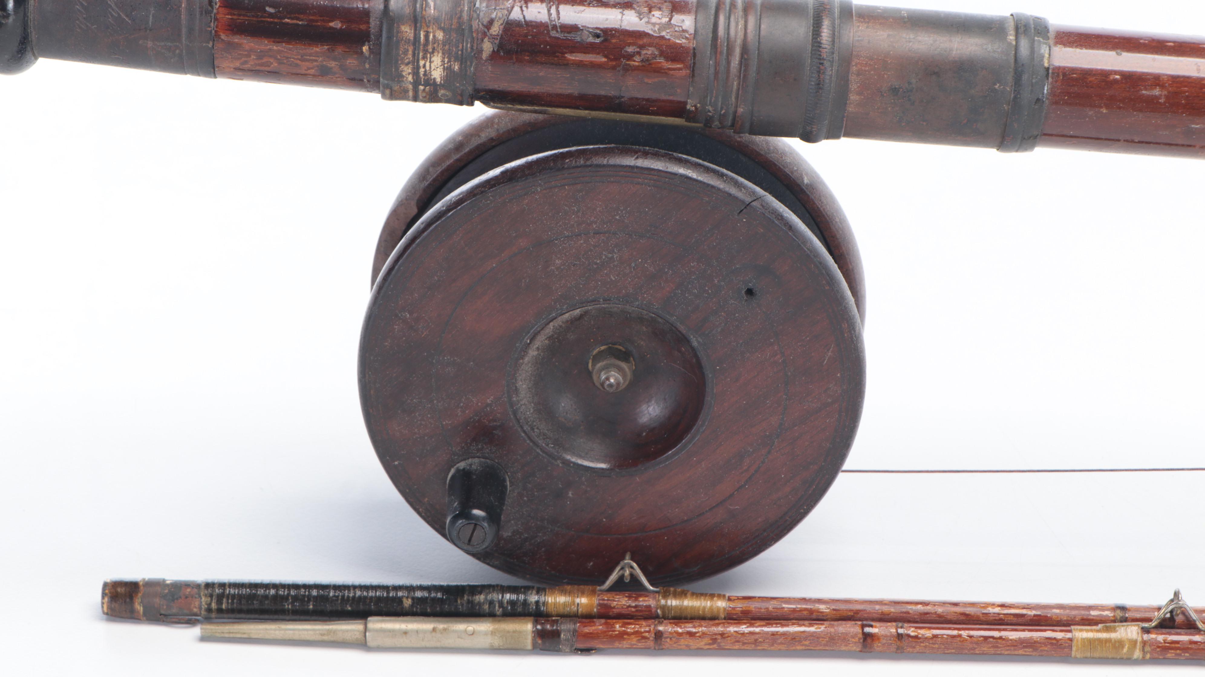 Penn 60 Long Beach Metal Fishing Reel with Other Fishing Gear, Mid-20th C.