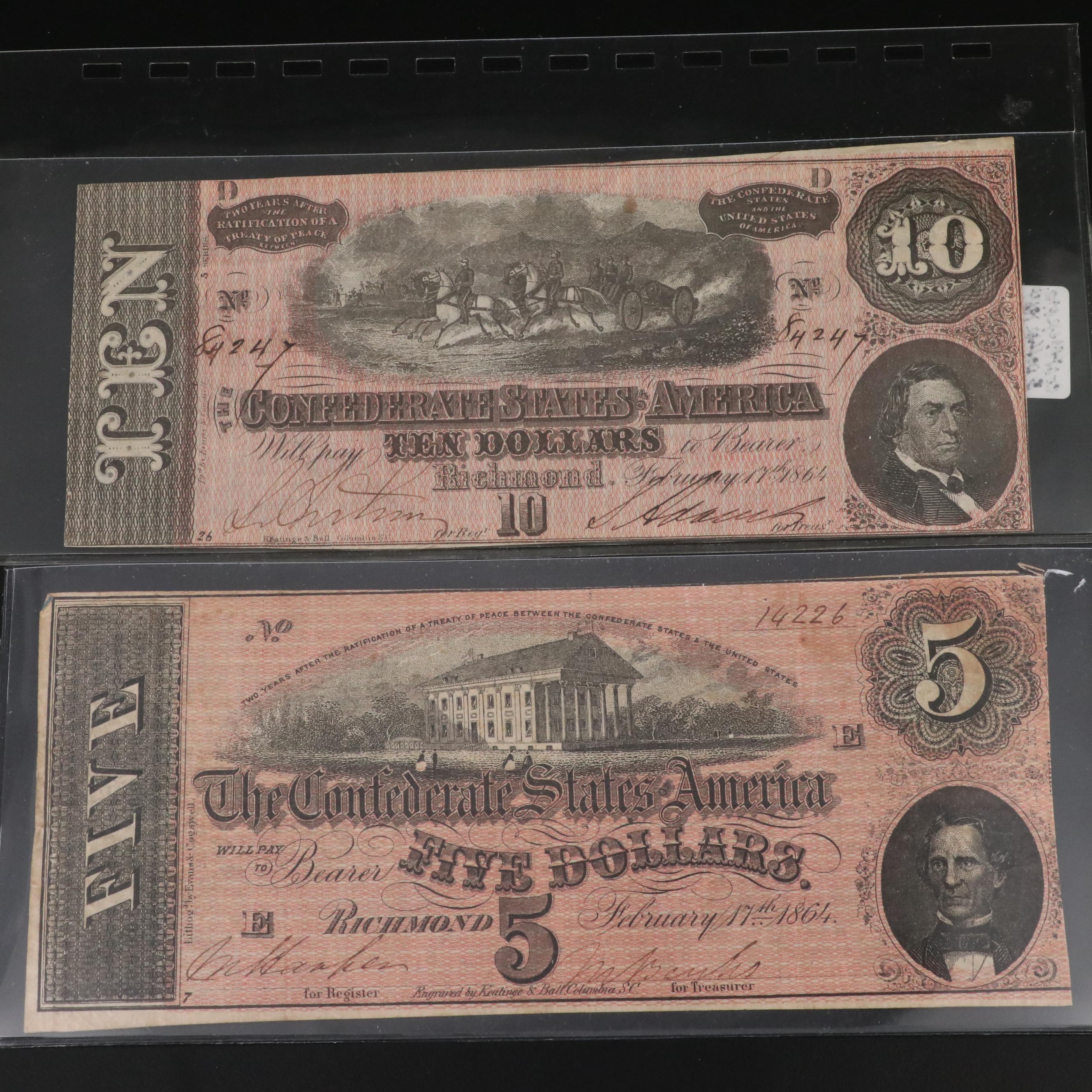 Four Different Confederate States of America Obsolete Currency Notes