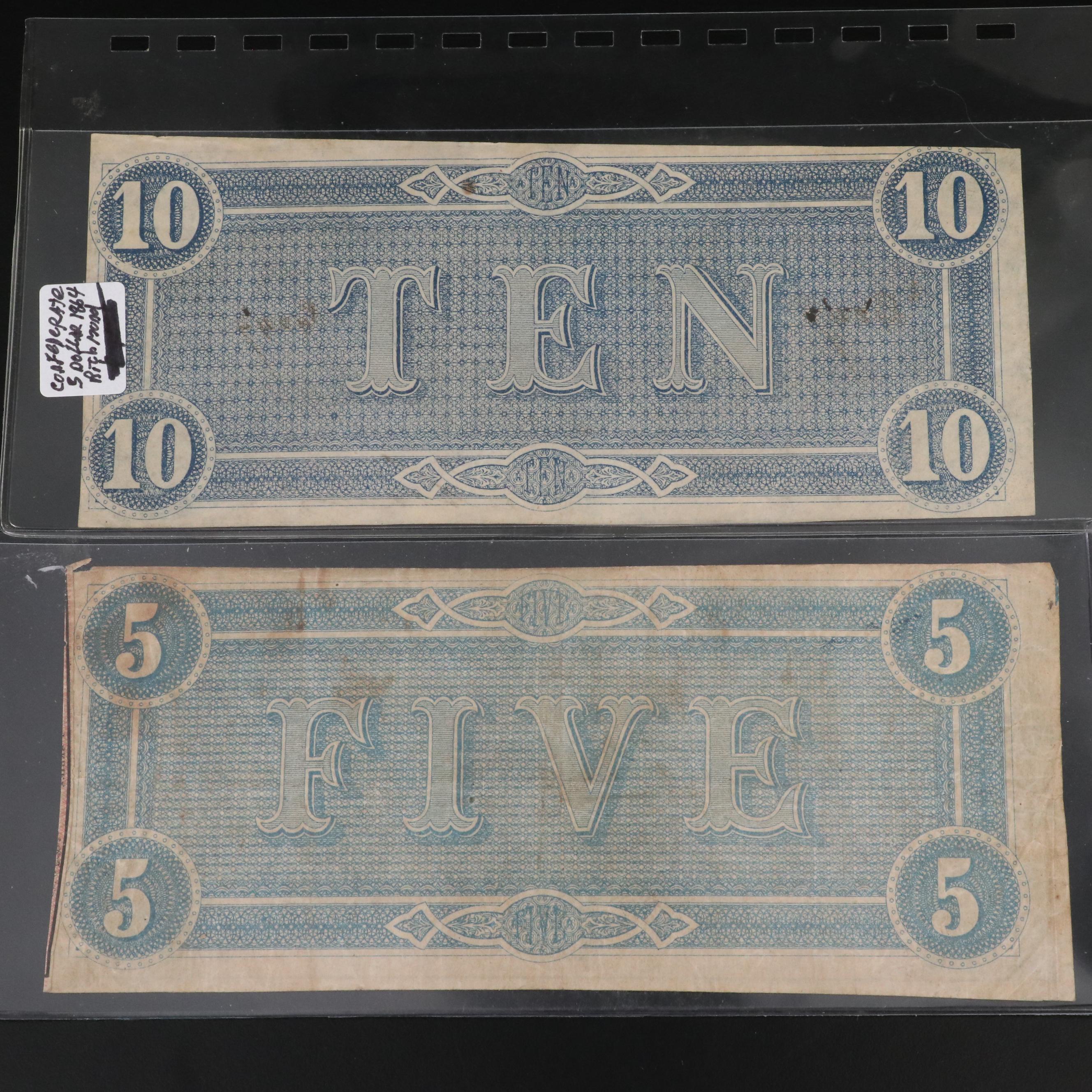 Four Different Confederate States of America Obsolete Currency Notes