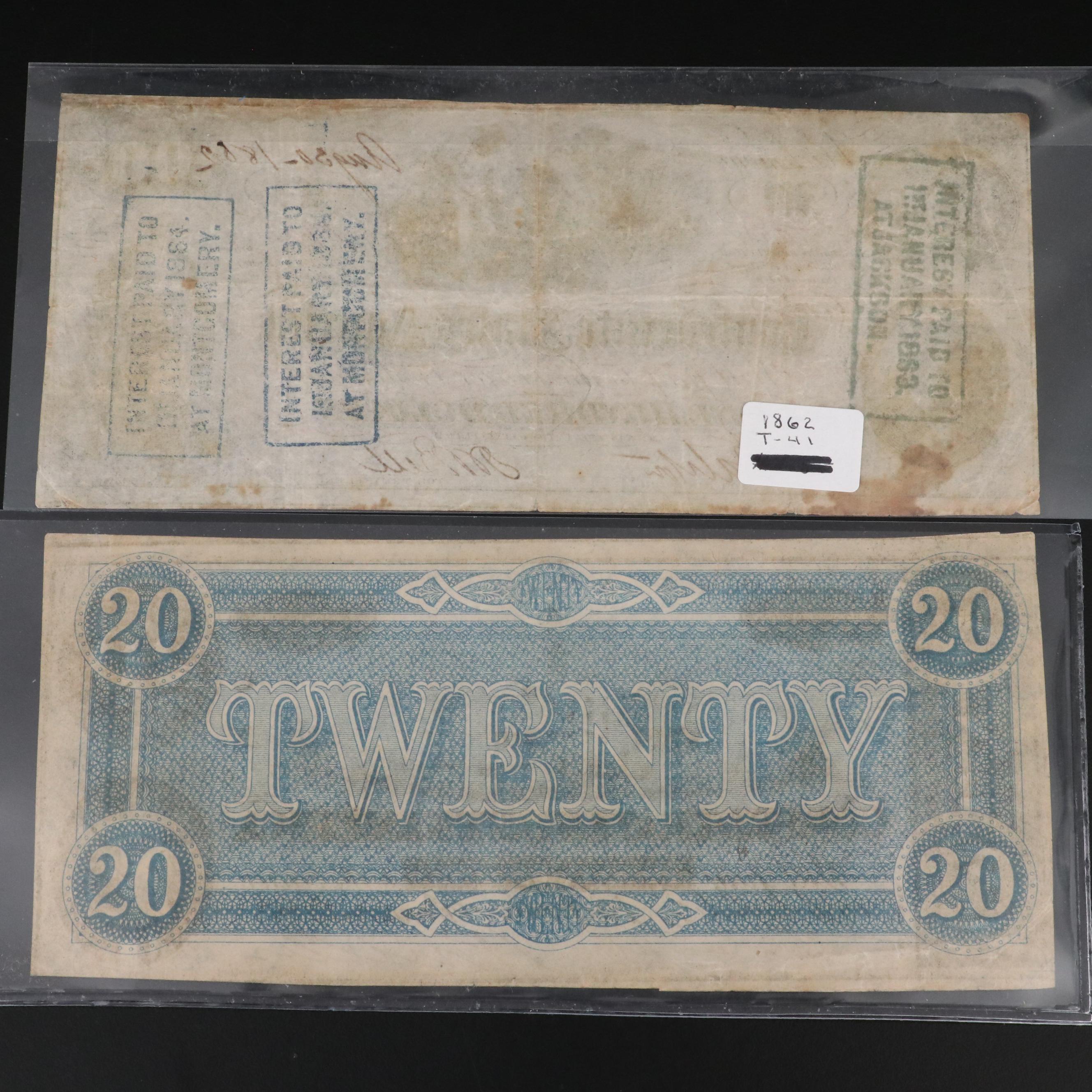 Four Different Confederate States of America Obsolete Currency Notes