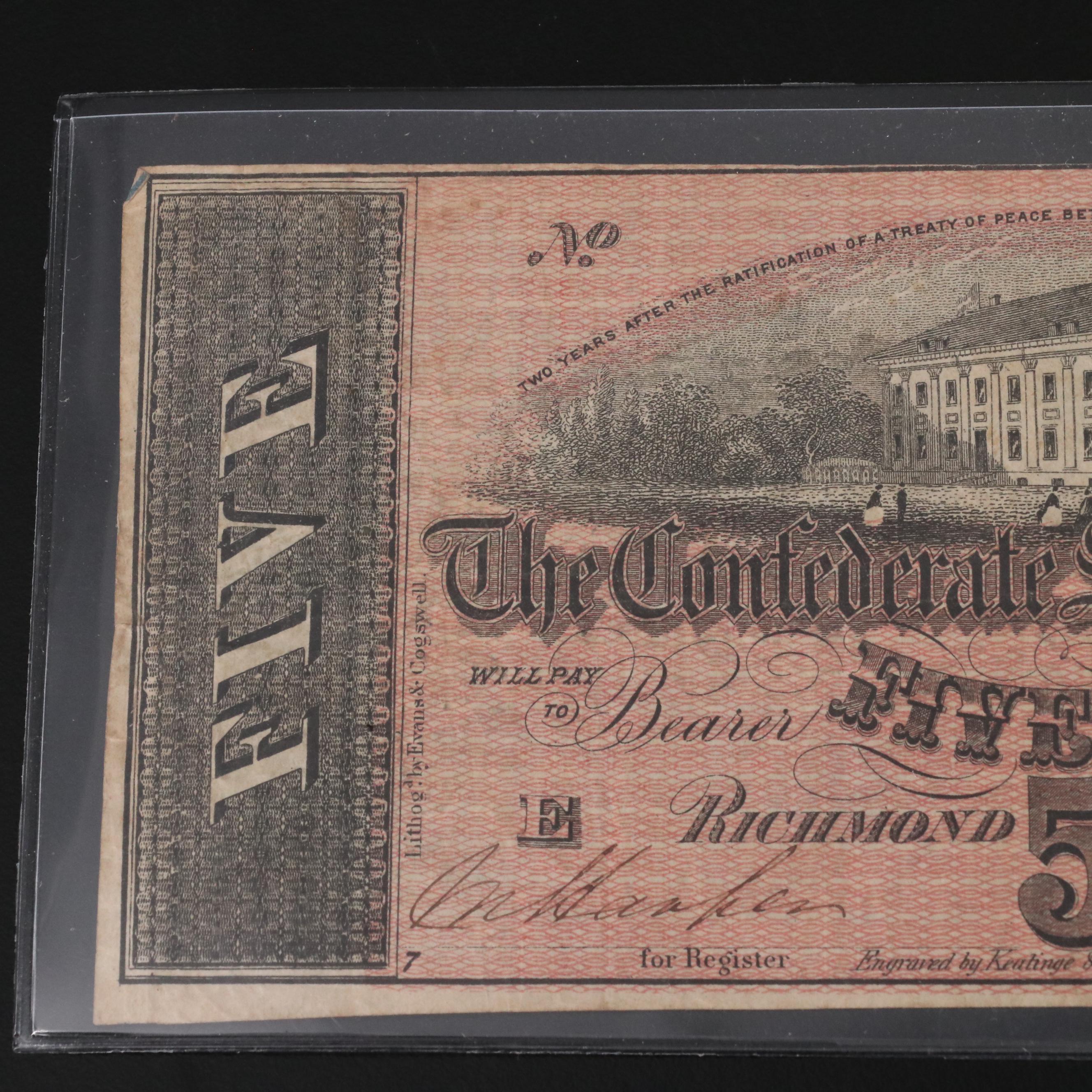 Four Different Confederate States of America Obsolete Currency Notes