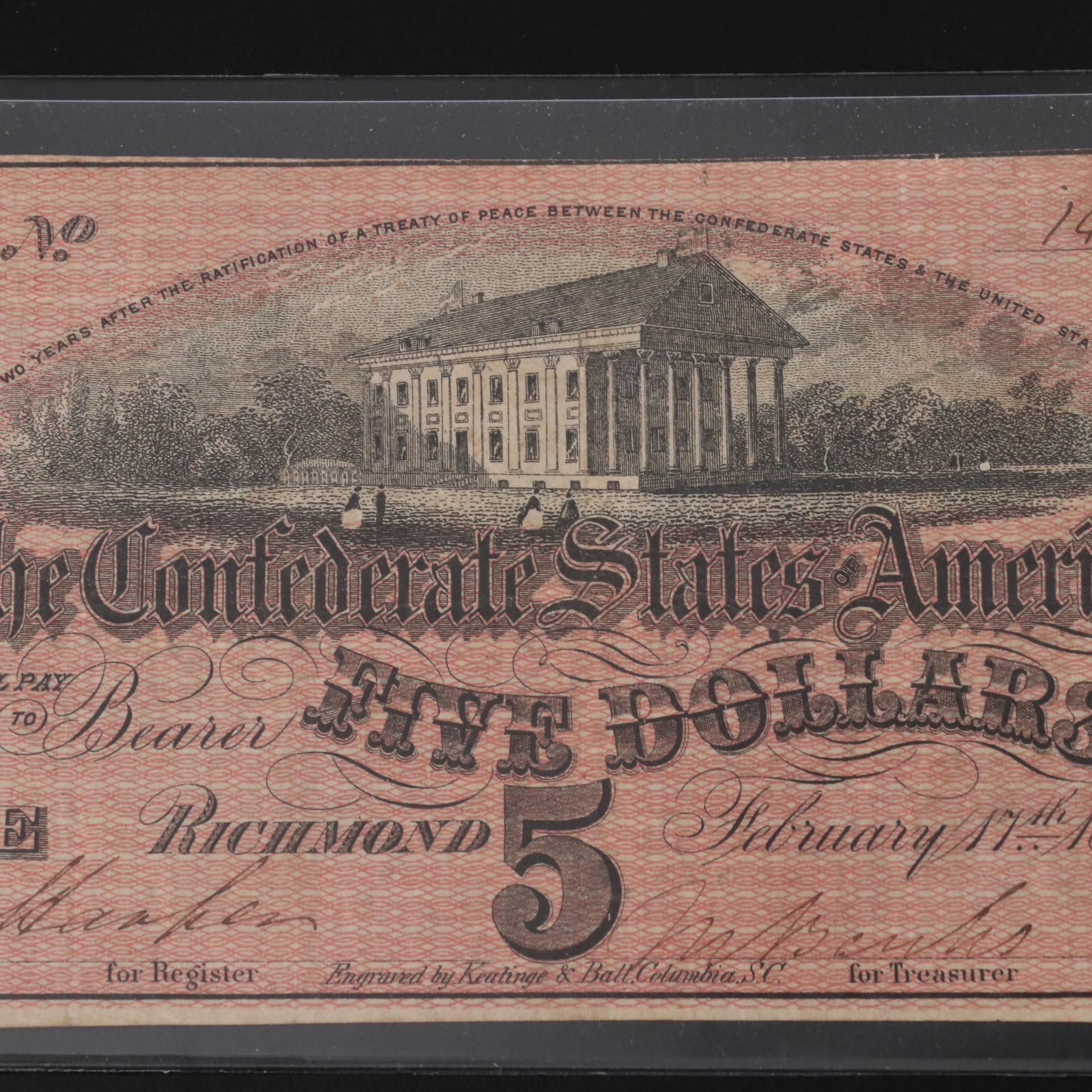 Four Different Confederate States of America Obsolete Currency Notes