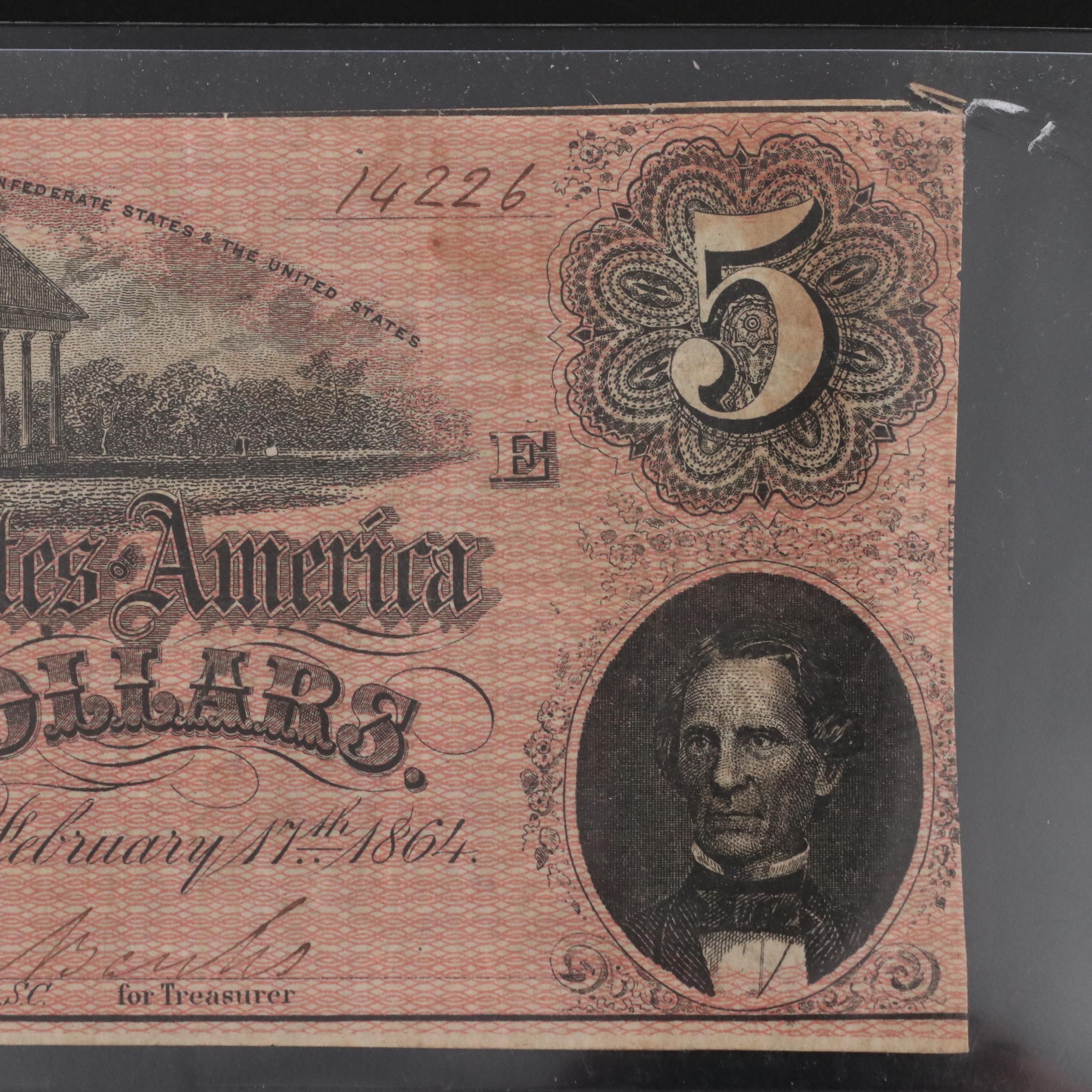 Four Different Confederate States of America Obsolete Currency Notes