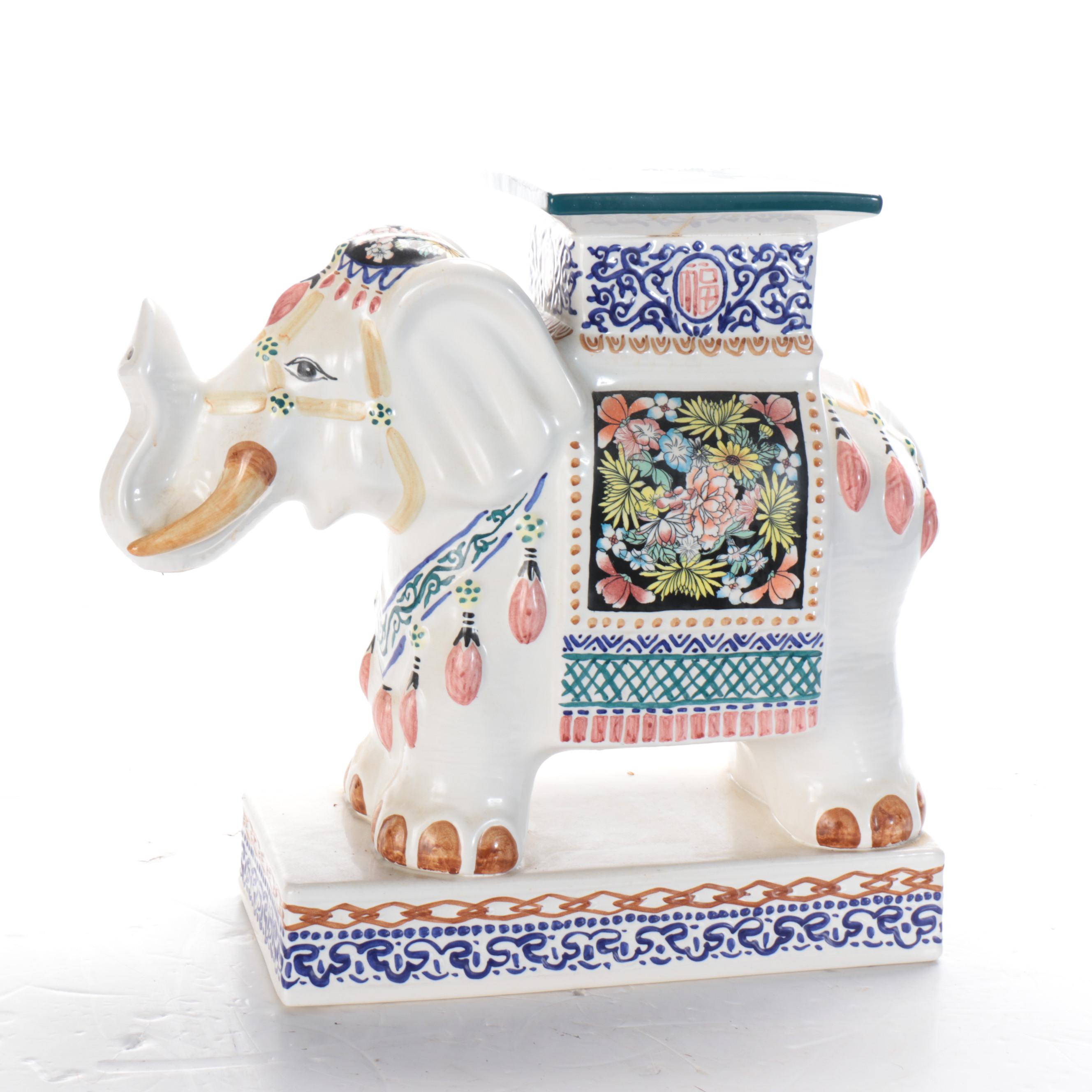 Hand-Painted Ceramic Elephant Garden Seat, Late 20th/Early 21st Century