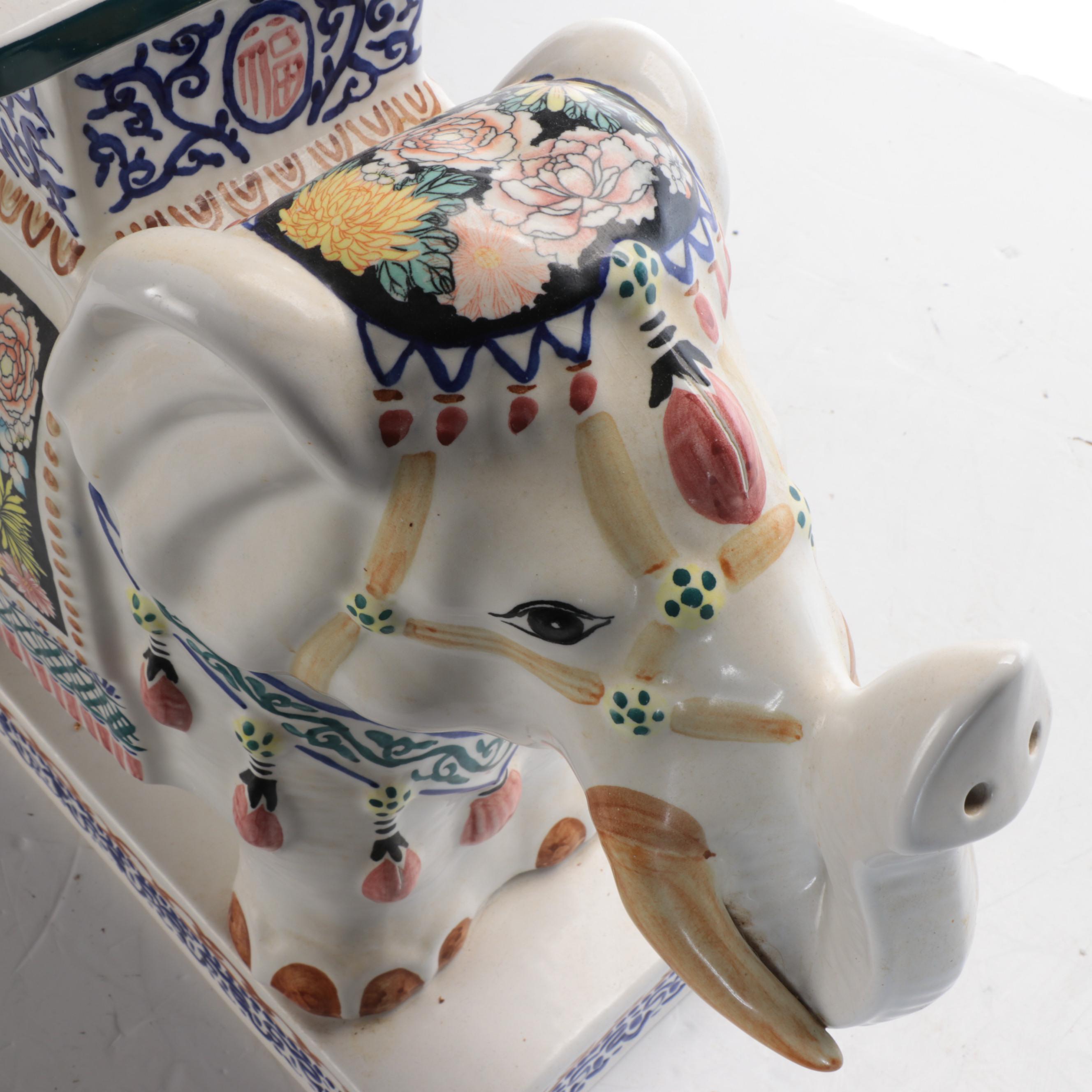 Hand-Painted Ceramic Elephant Garden Seat, Late 20th/Early 21st Century