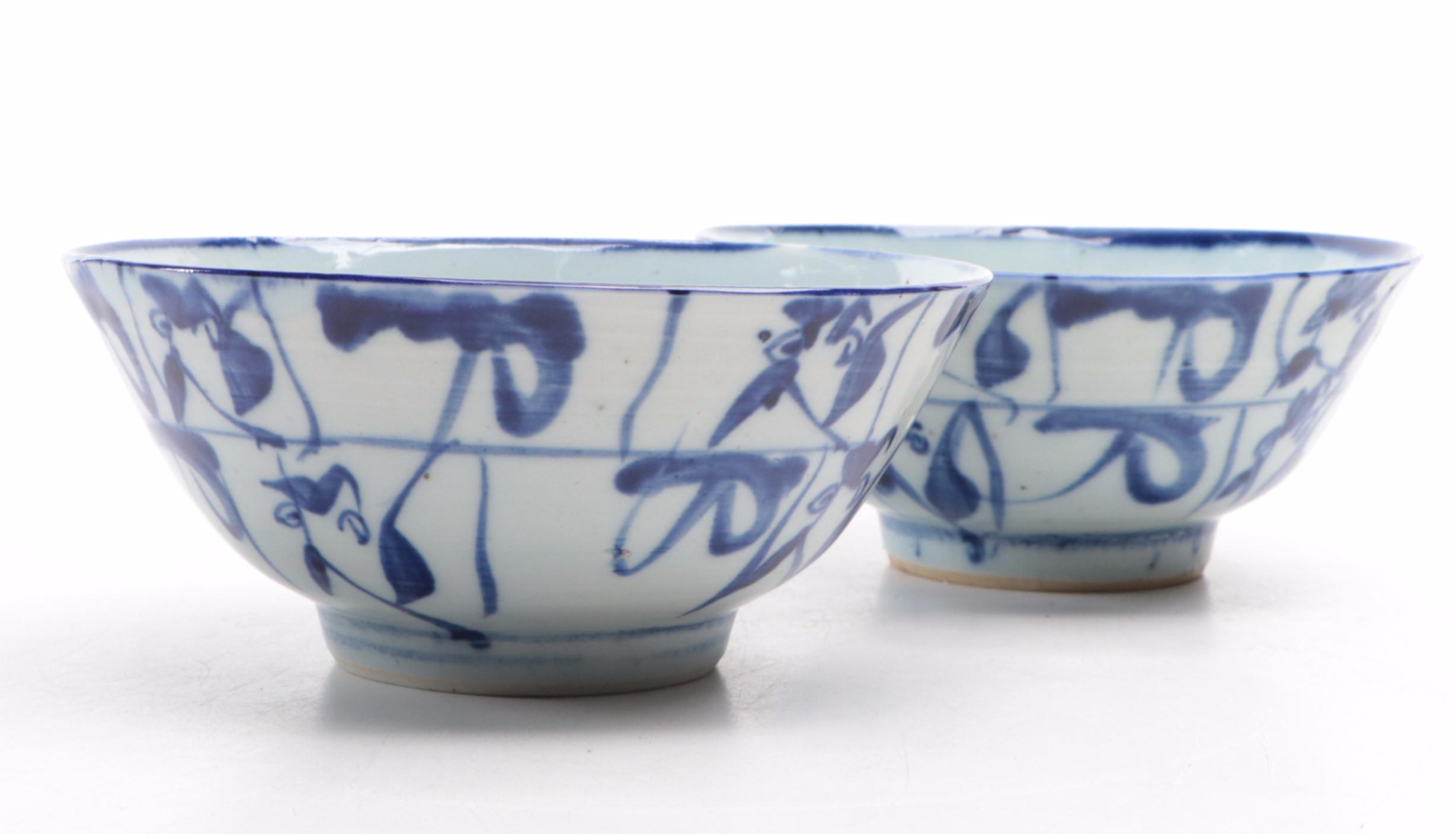 Chinese Blue and White Porcelain Plate and Rice Bowls