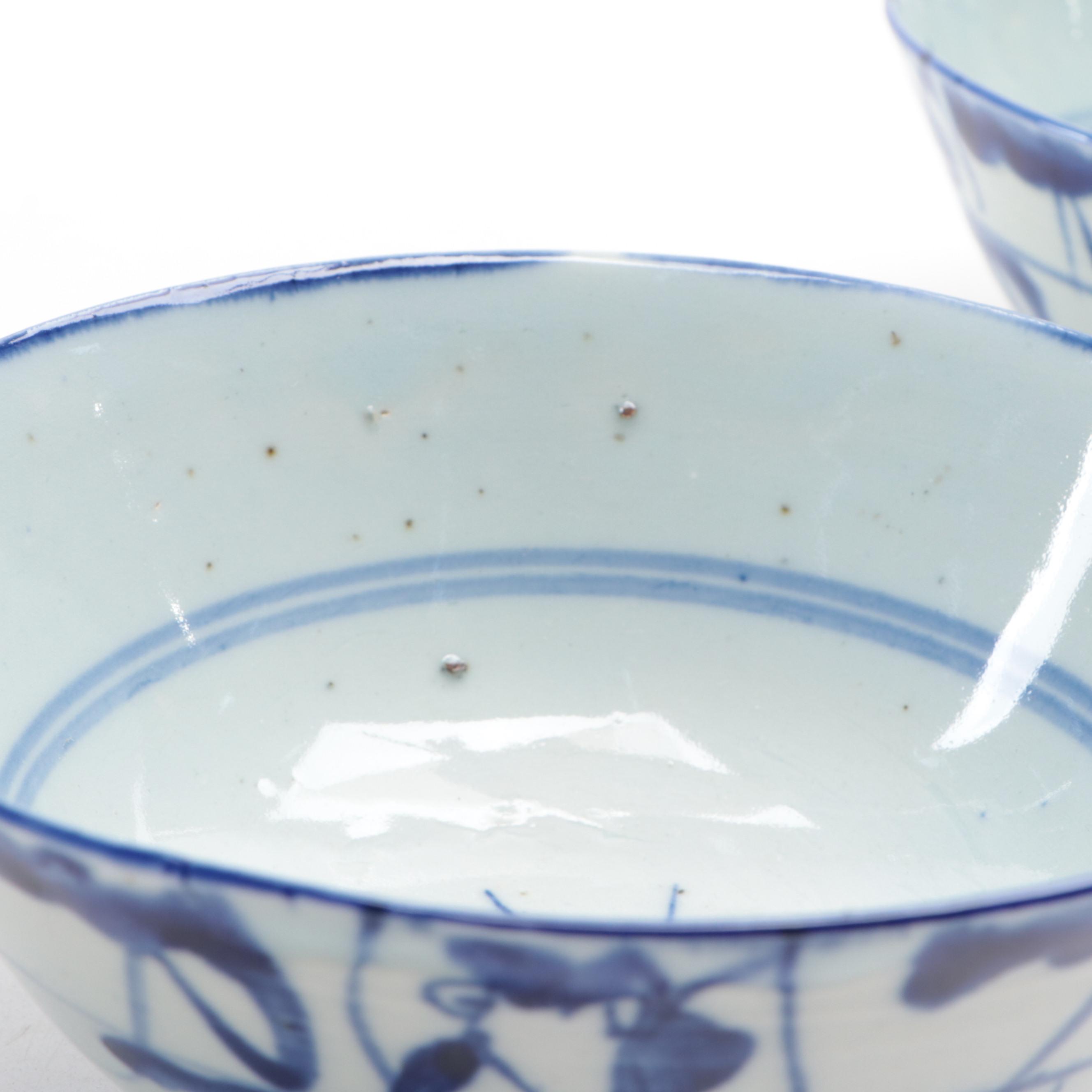 Chinese Blue and White Porcelain Plate and Rice Bowls