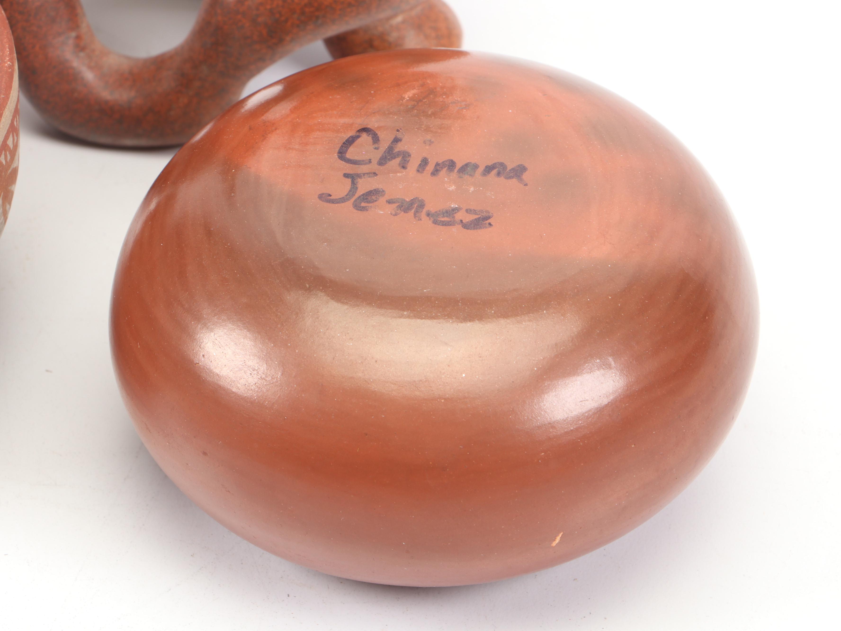 Chinena Jenez Glaze Terracotta Bowl with Terracotta Figurine and More