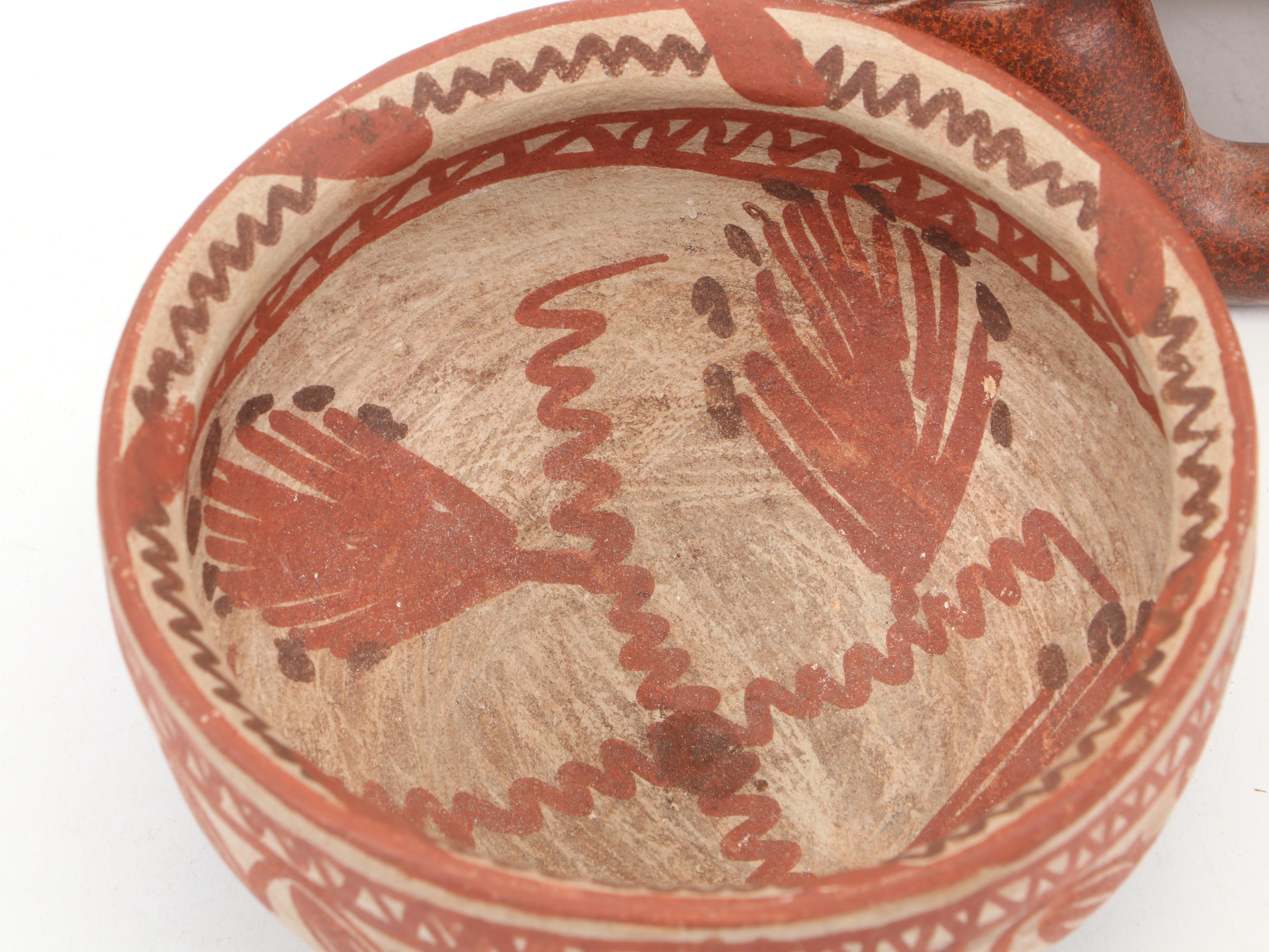 Chinena Jenez Glaze Terracotta Bowl with Terracotta Figurine and More