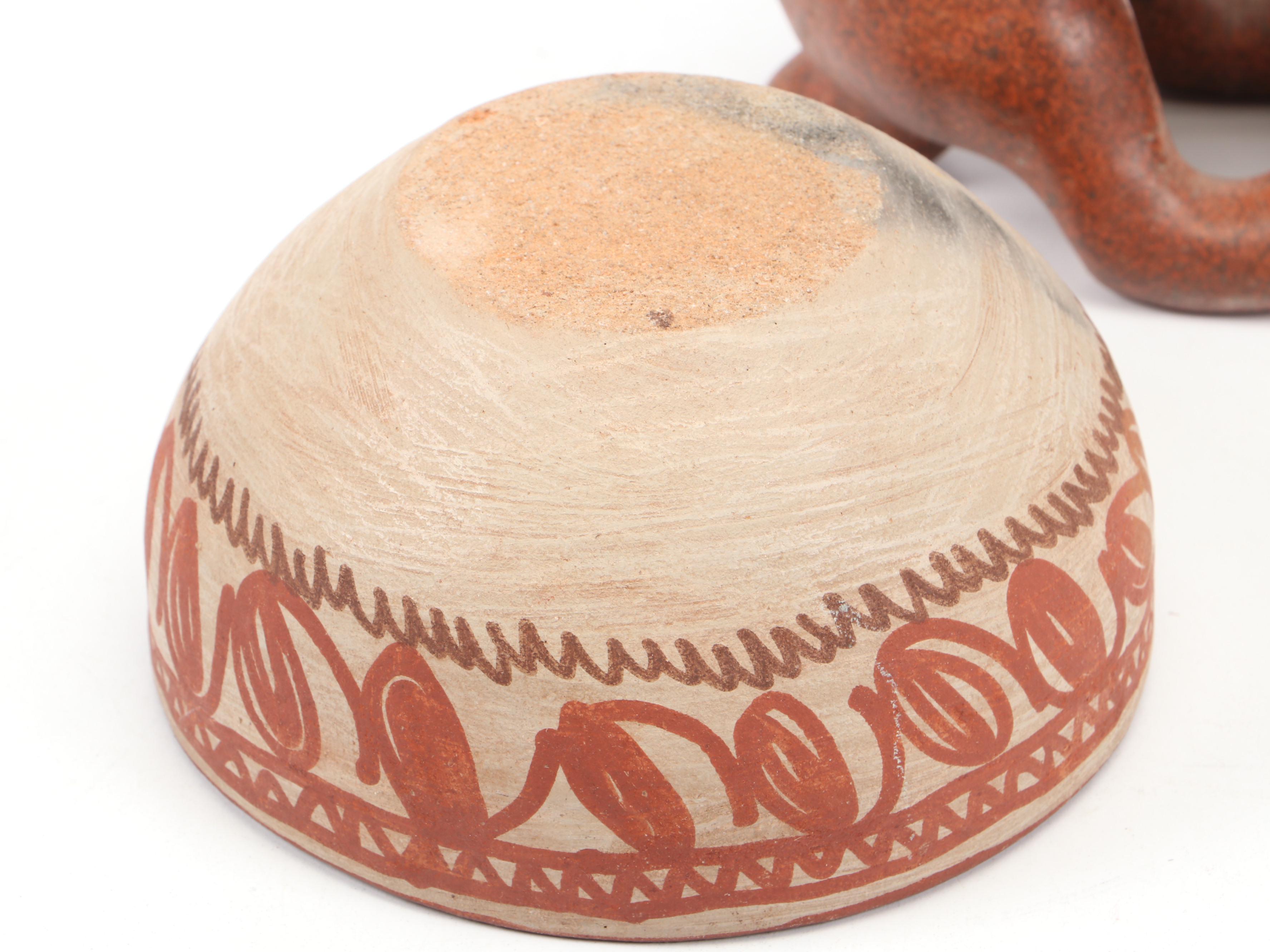 Chinena Jenez Glaze Terracotta Bowl with Terracotta Figurine and More