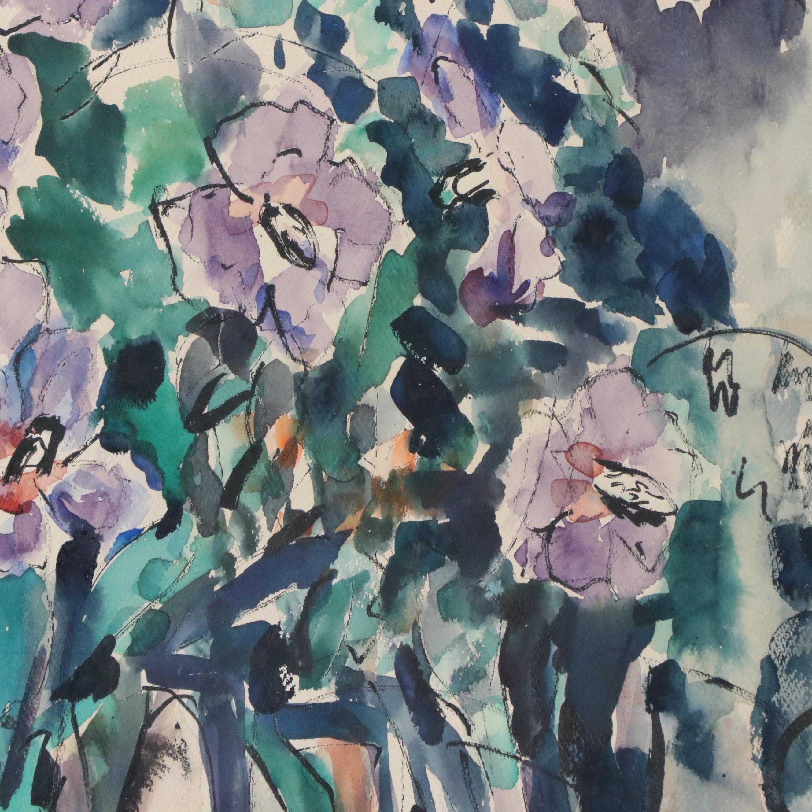 Josephine Mahaffey Floral Still Life Watercolor Painting, Circa 1967