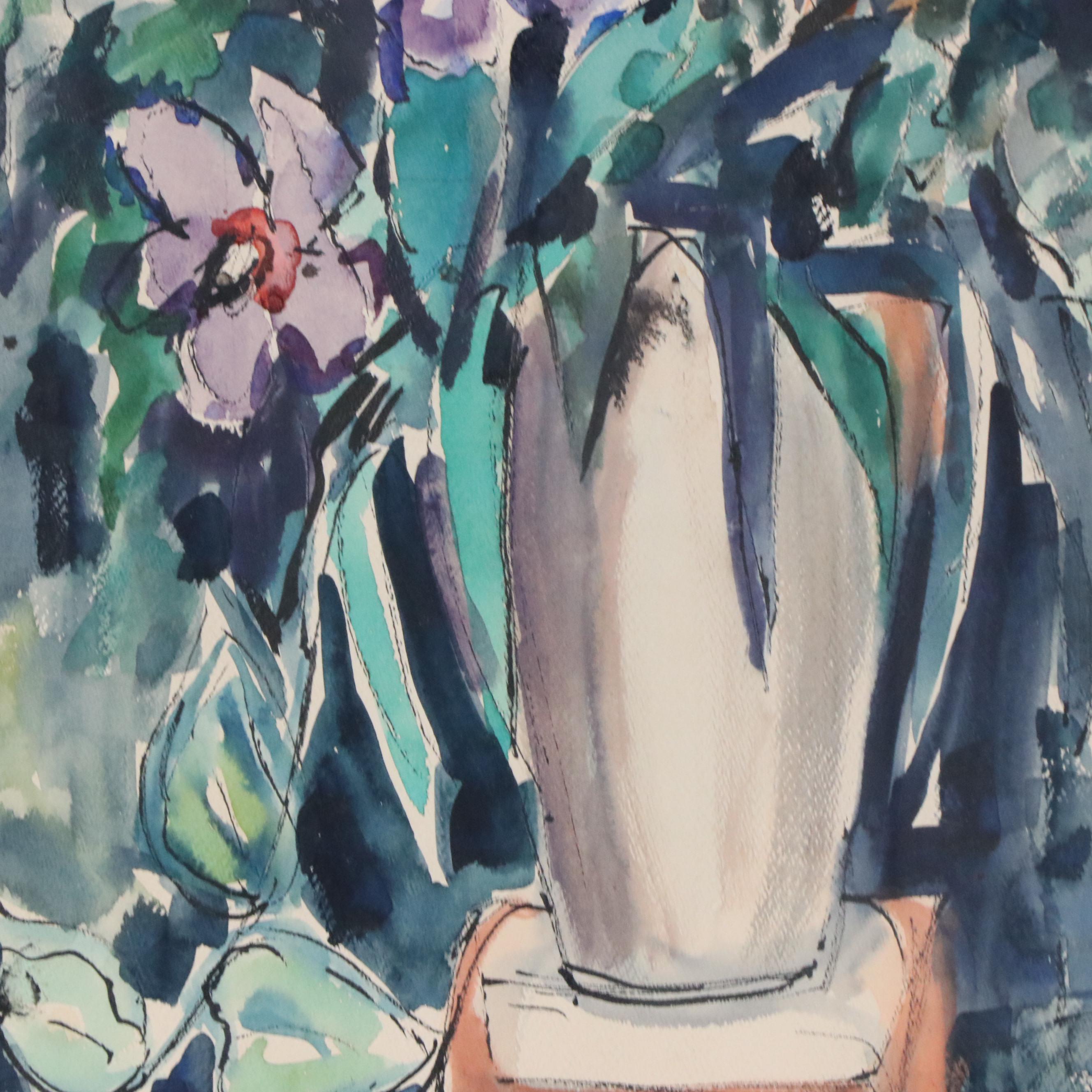 Josephine Mahaffey Floral Still Life Watercolor Painting, Circa 1967