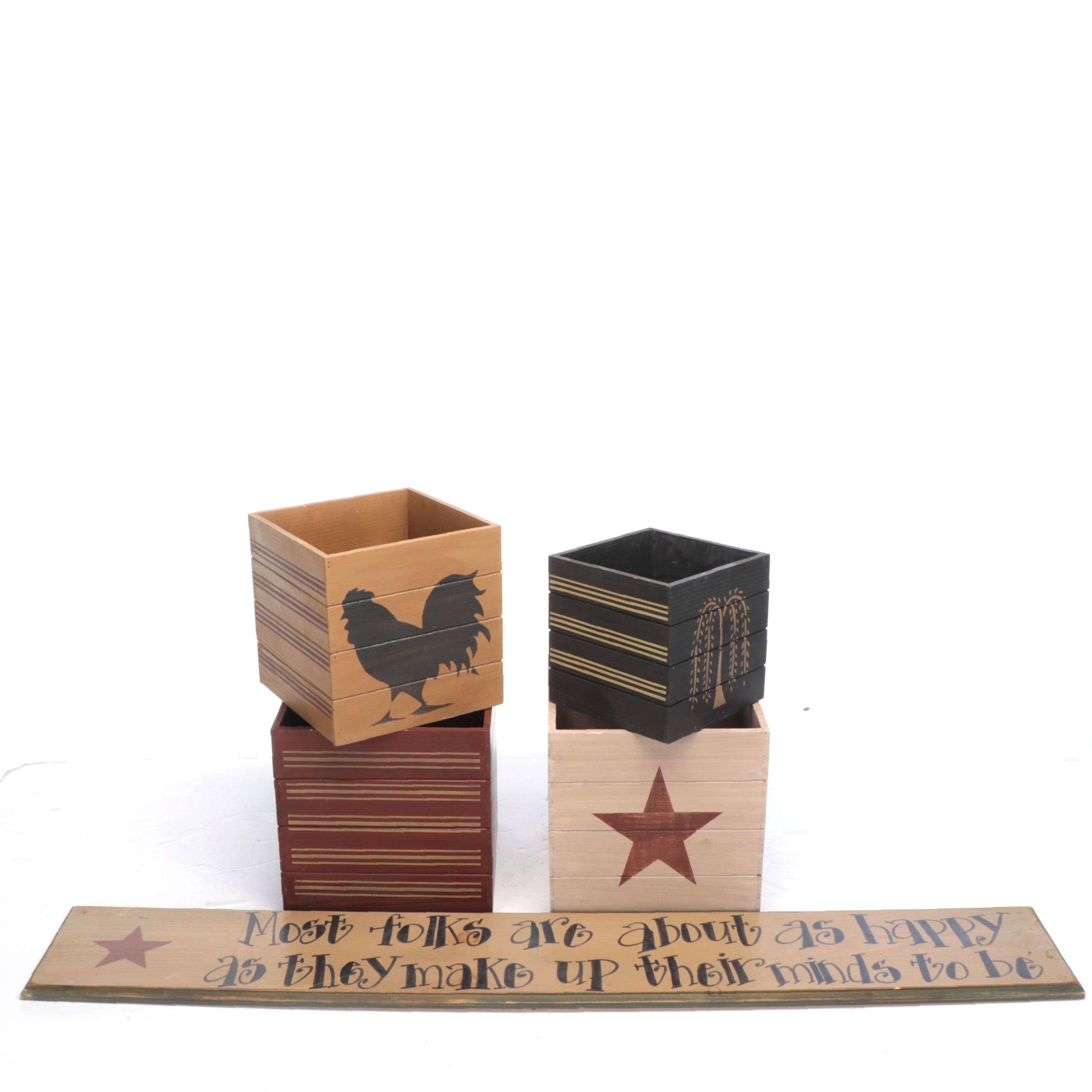Painted Wood Storage Cubes with Wood Sign