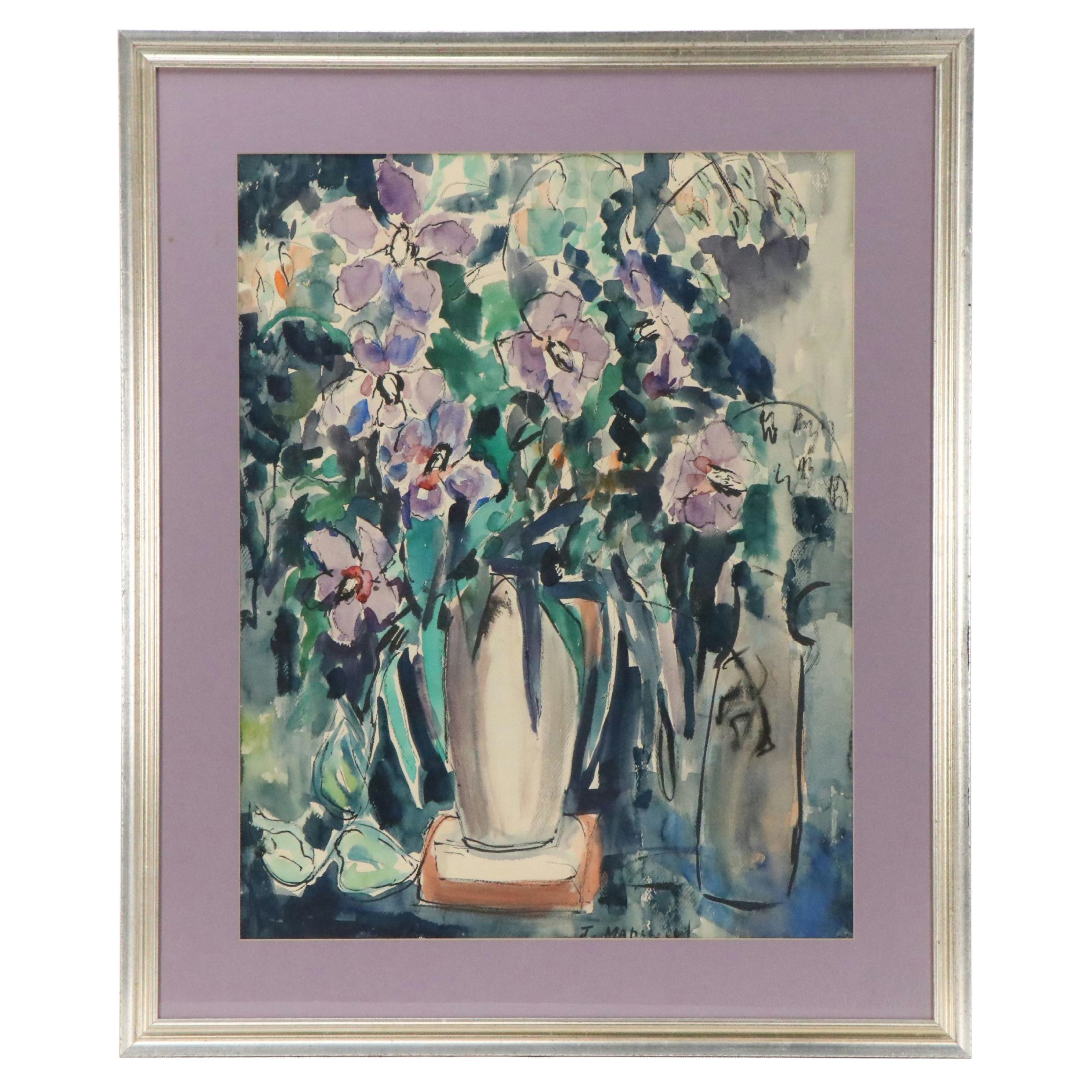 Josephine Mahaffey Floral Still Life Watercolor Painting, Circa 1967