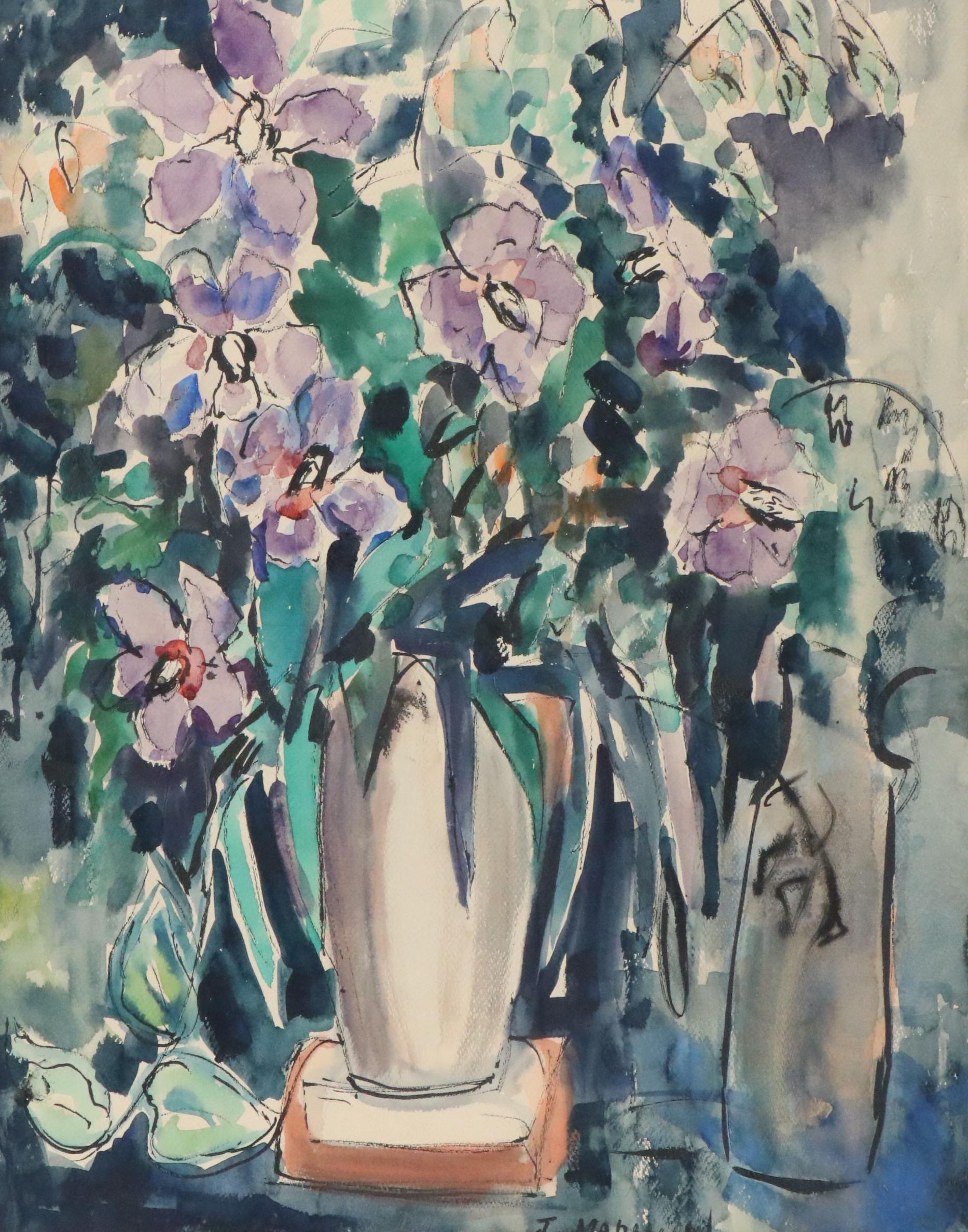 Josephine Mahaffey Floral Still Life Watercolor Painting, Circa 1967