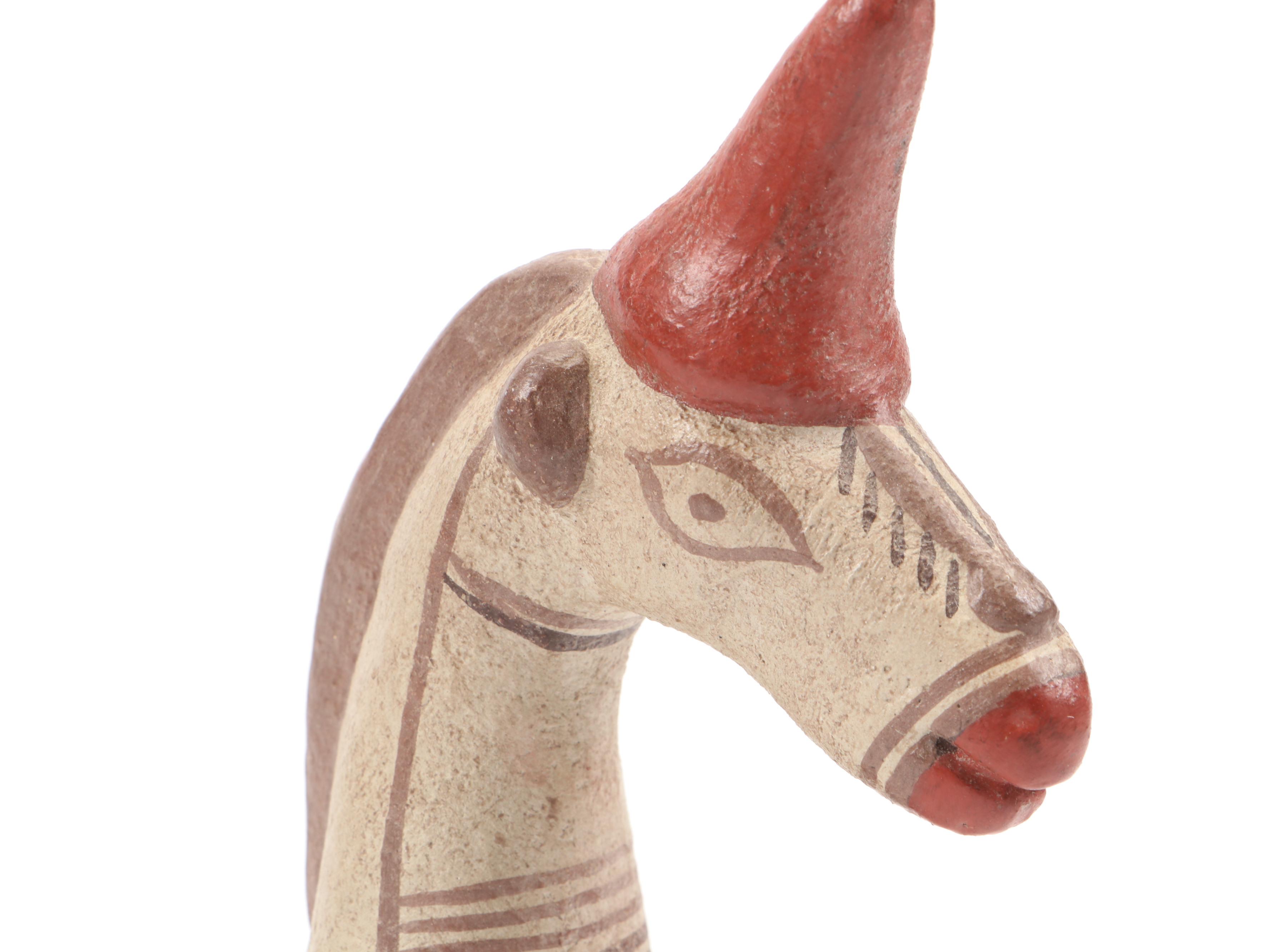 Cypriot Hand-Painted Ceramic Horse Figurine with More Clay Animal Figurines