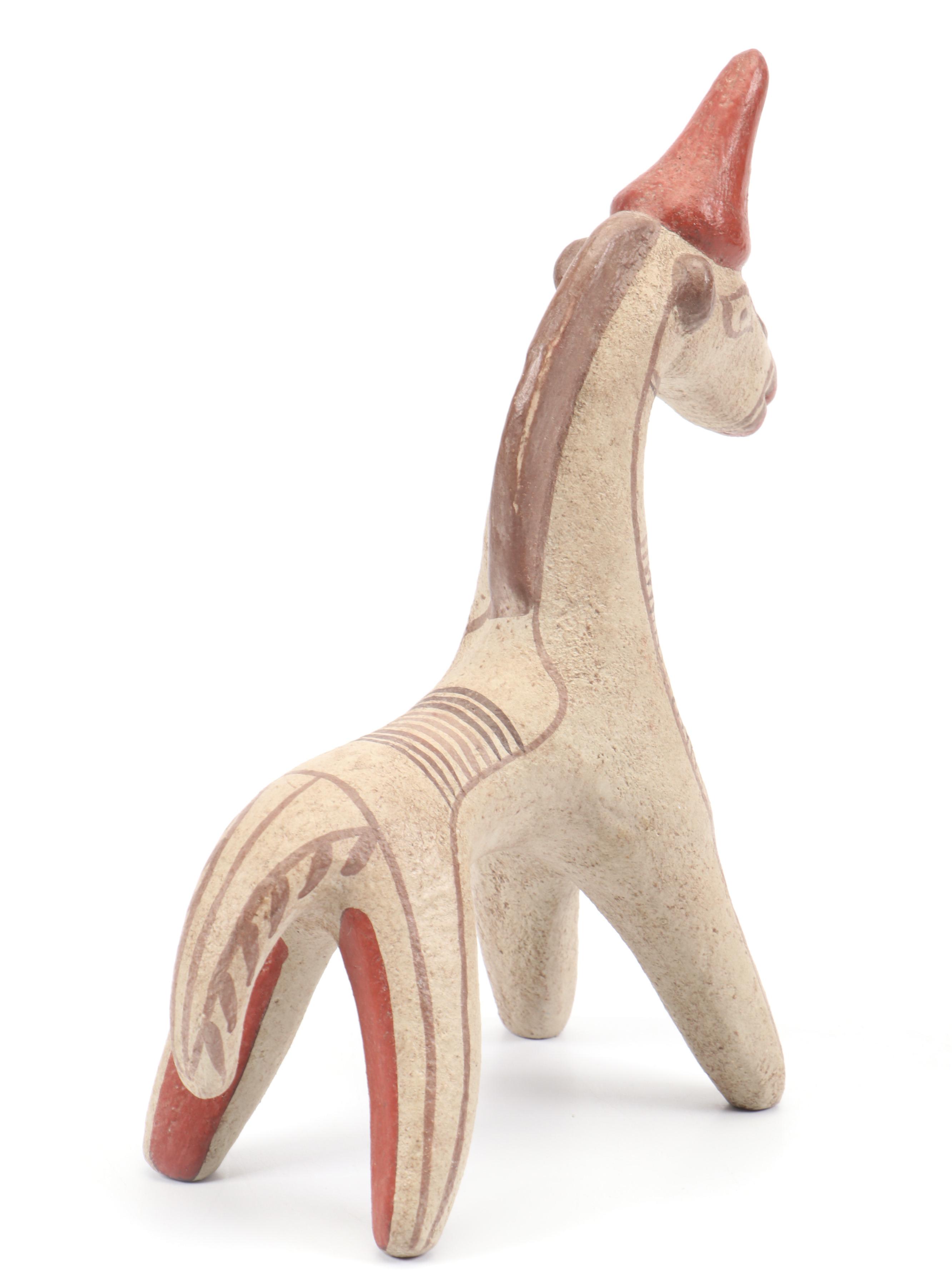 Cypriot Hand-Painted Ceramic Horse Figurine with More Clay Animal Figurines