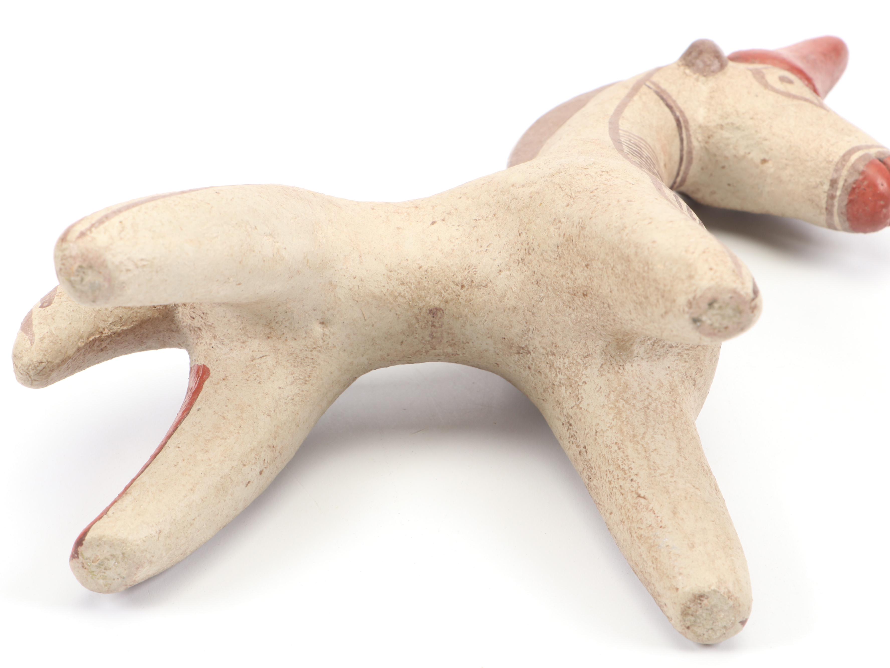 Cypriot Hand-Painted Ceramic Horse Figurine with More Clay Animal Figurines