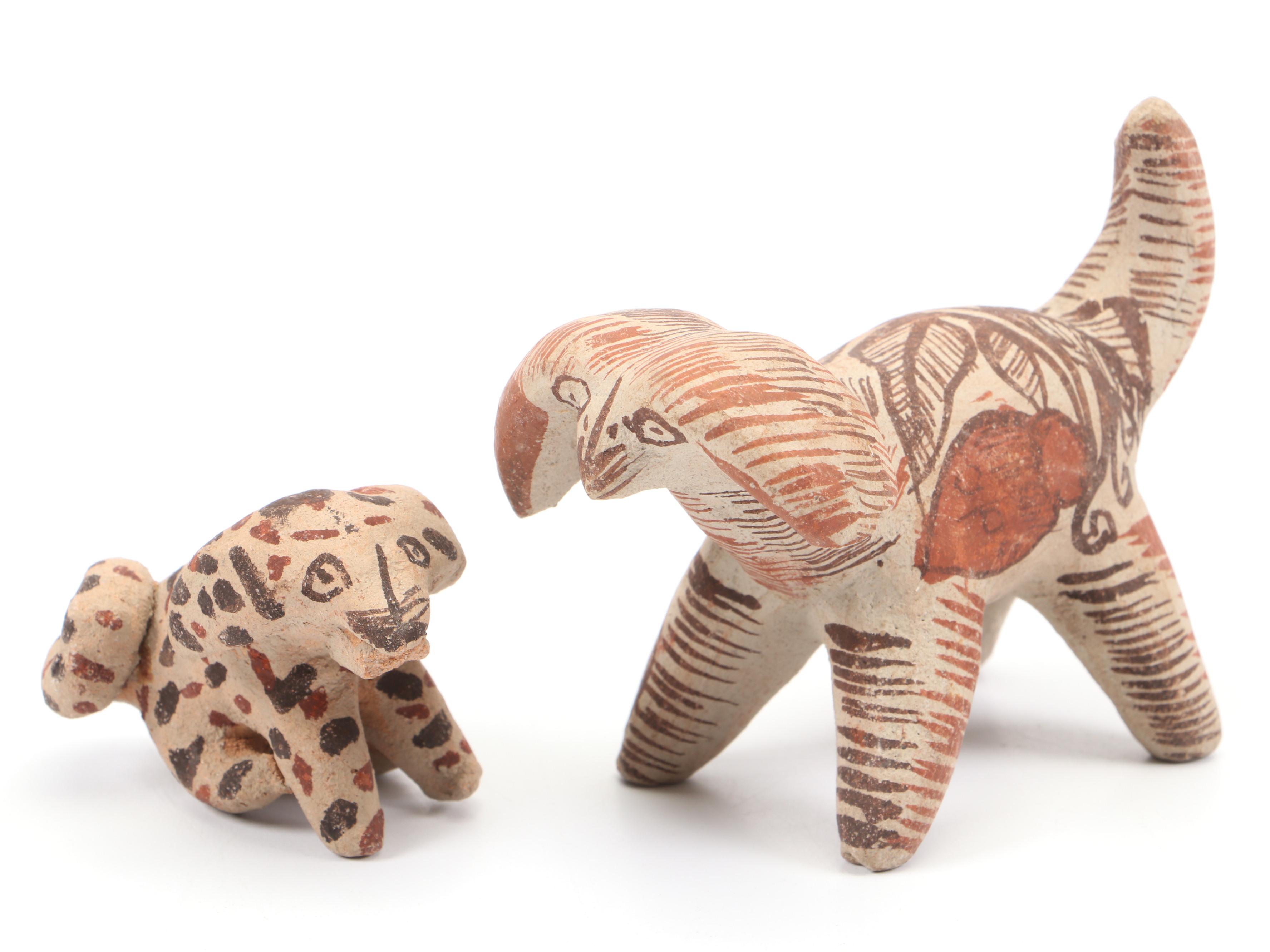 Cypriot Hand-Painted Ceramic Horse Figurine with More Clay Animal Figurines