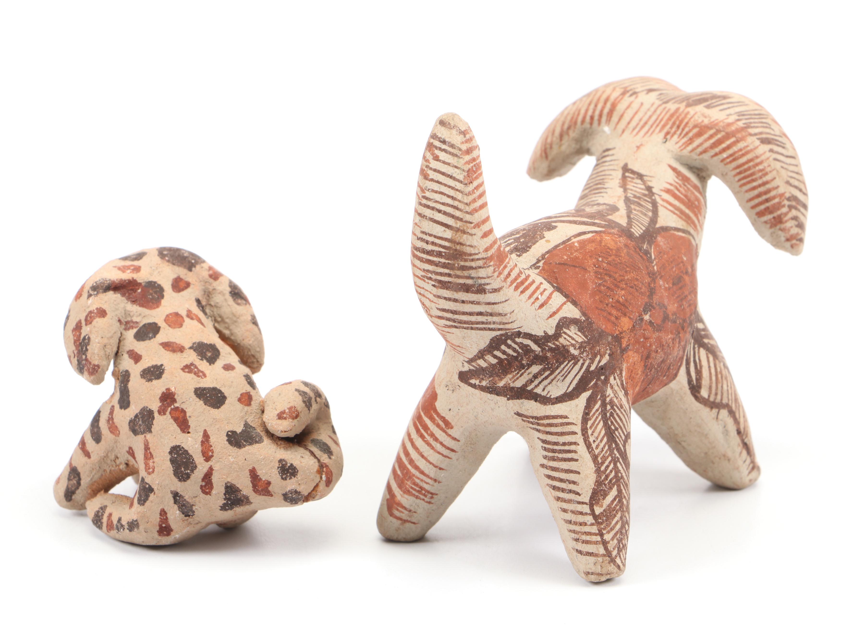 Cypriot Hand-Painted Ceramic Horse Figurine with More Clay Animal Figurines