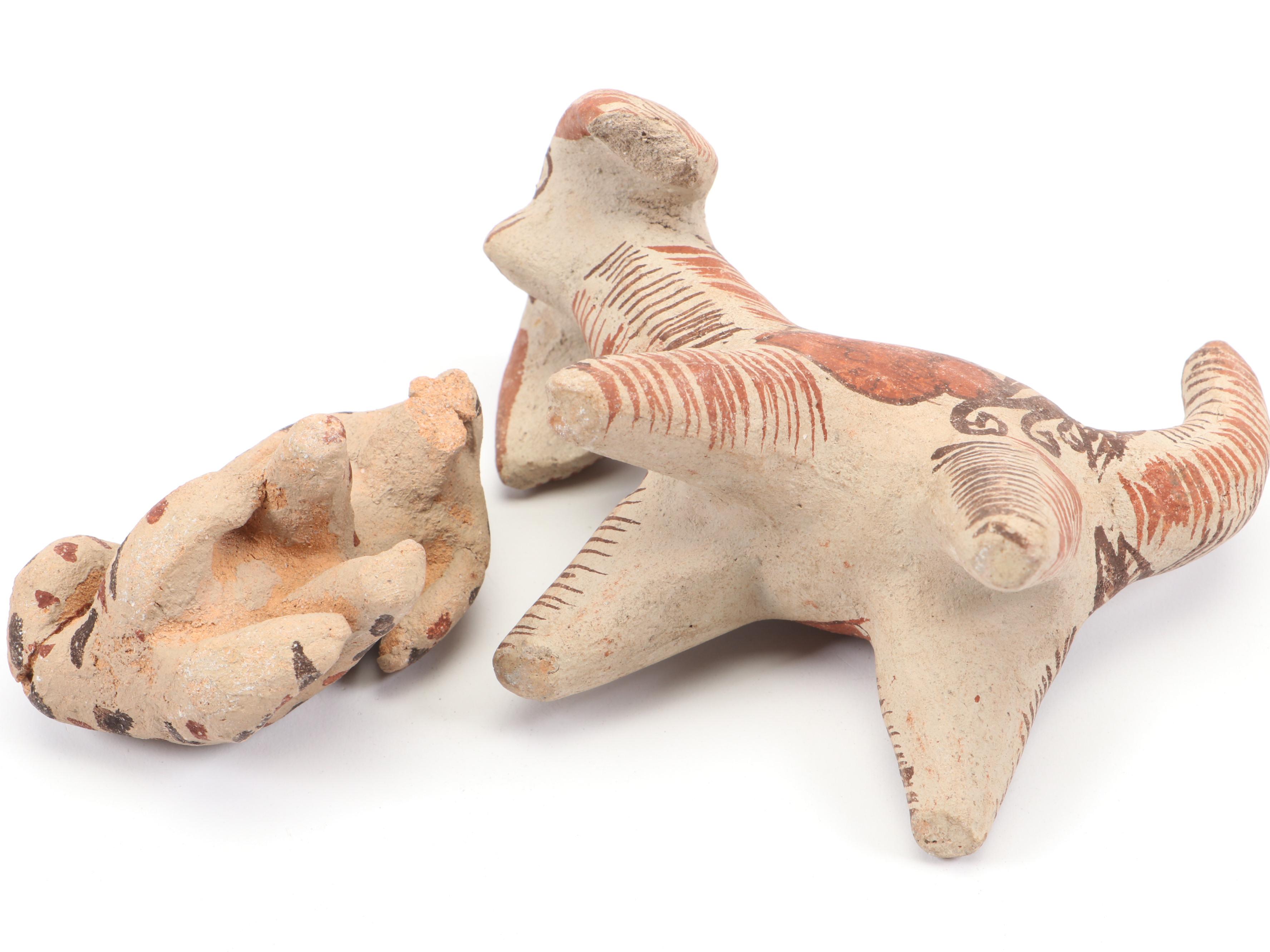 Cypriot Hand-Painted Ceramic Horse Figurine with More Clay Animal Figurines