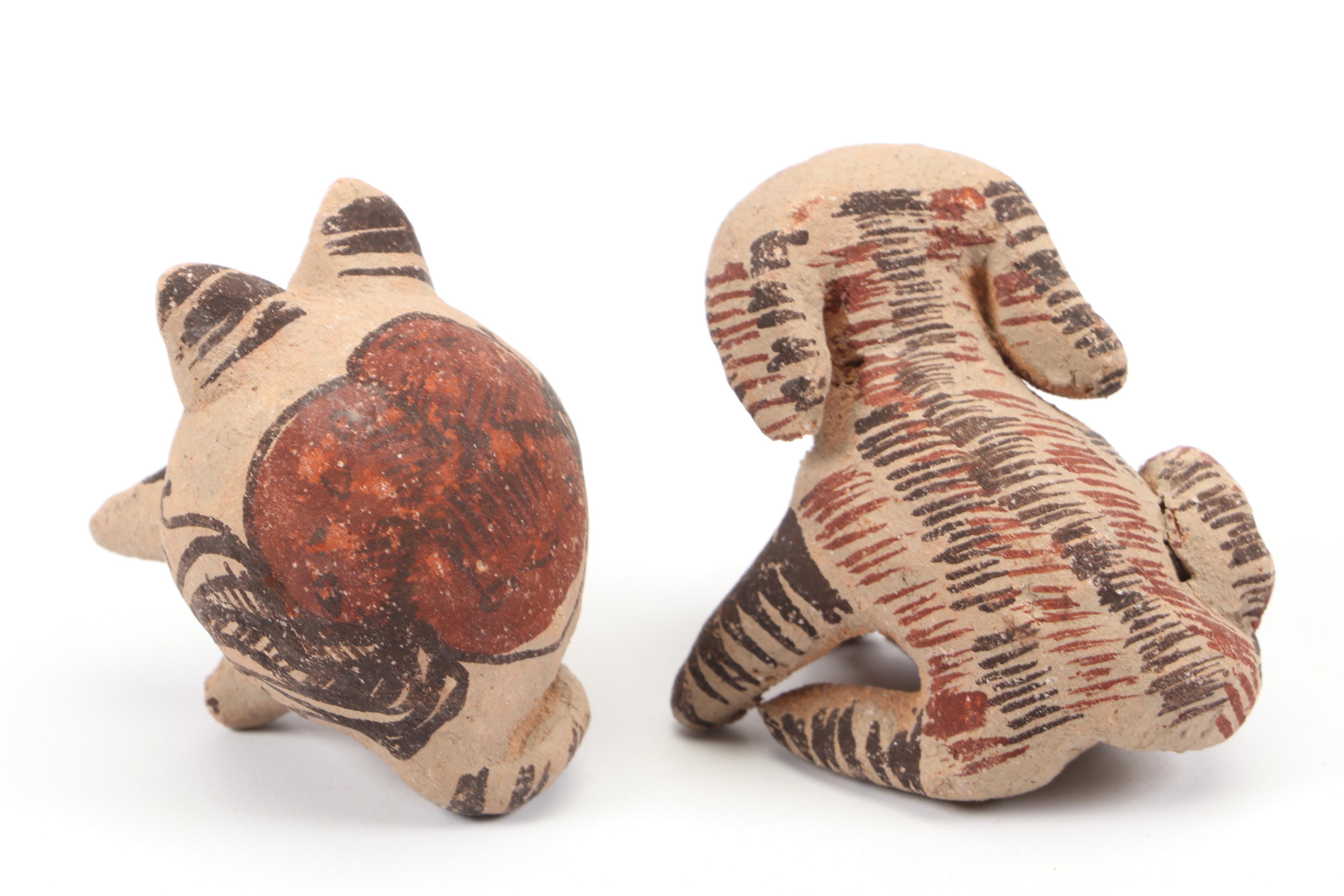 Cypriot Hand-Painted Ceramic Horse Figurine with More Clay Animal Figurines