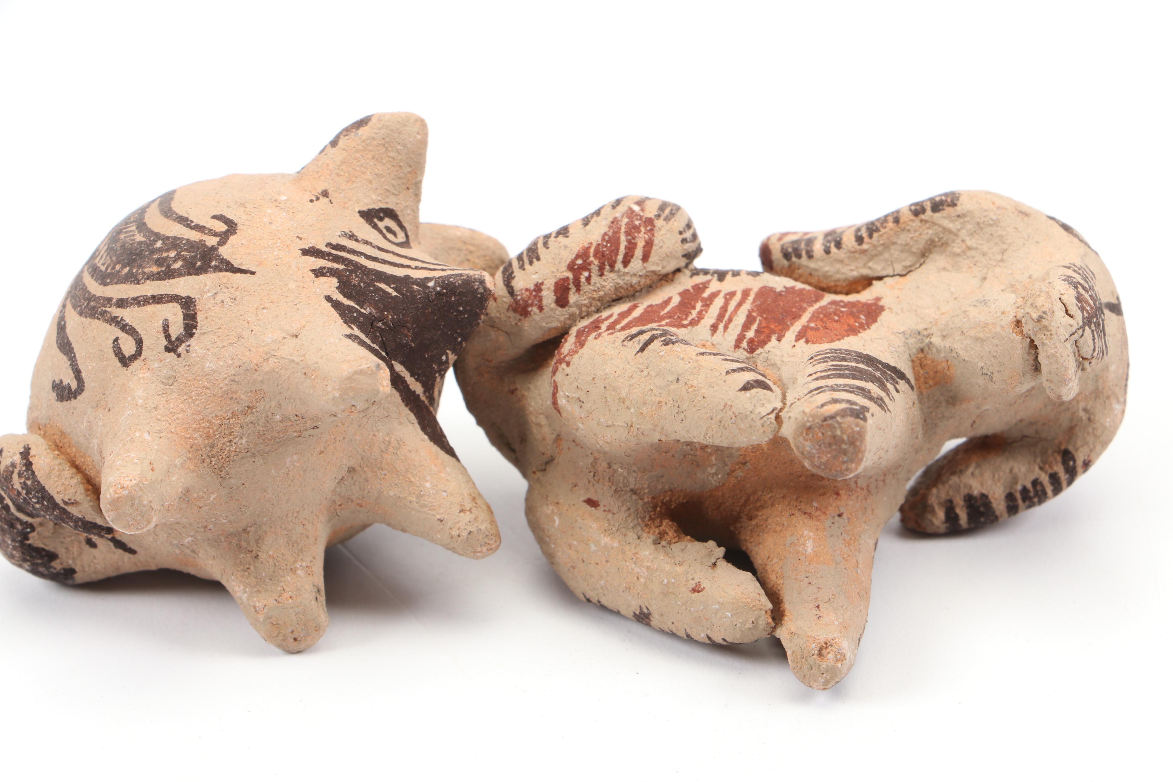 Cypriot Hand-Painted Ceramic Horse Figurine with More Clay Animal Figurines